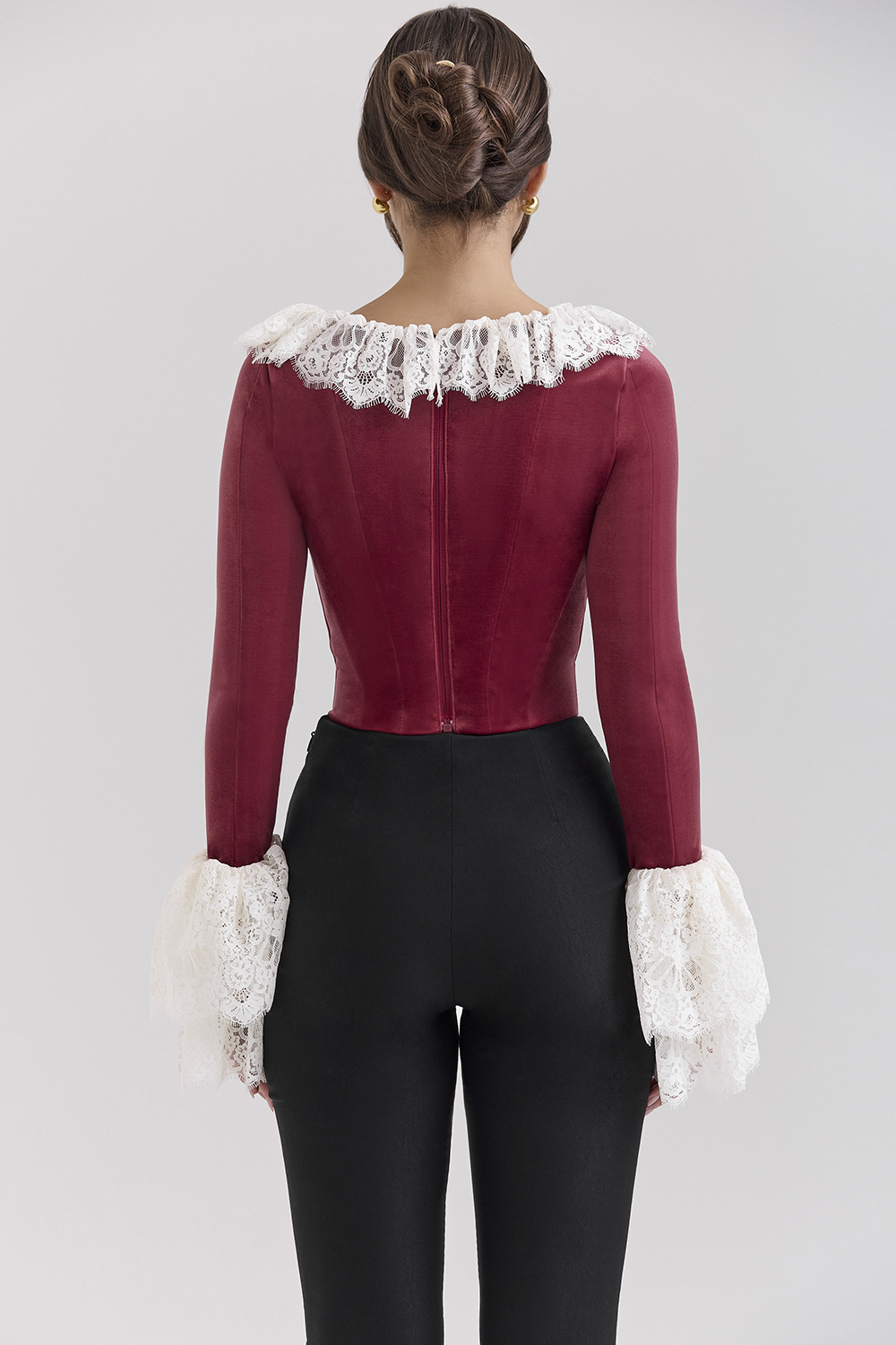 Jacinda Cabernet Velvet Lace Trimmed Corset Top - SALE