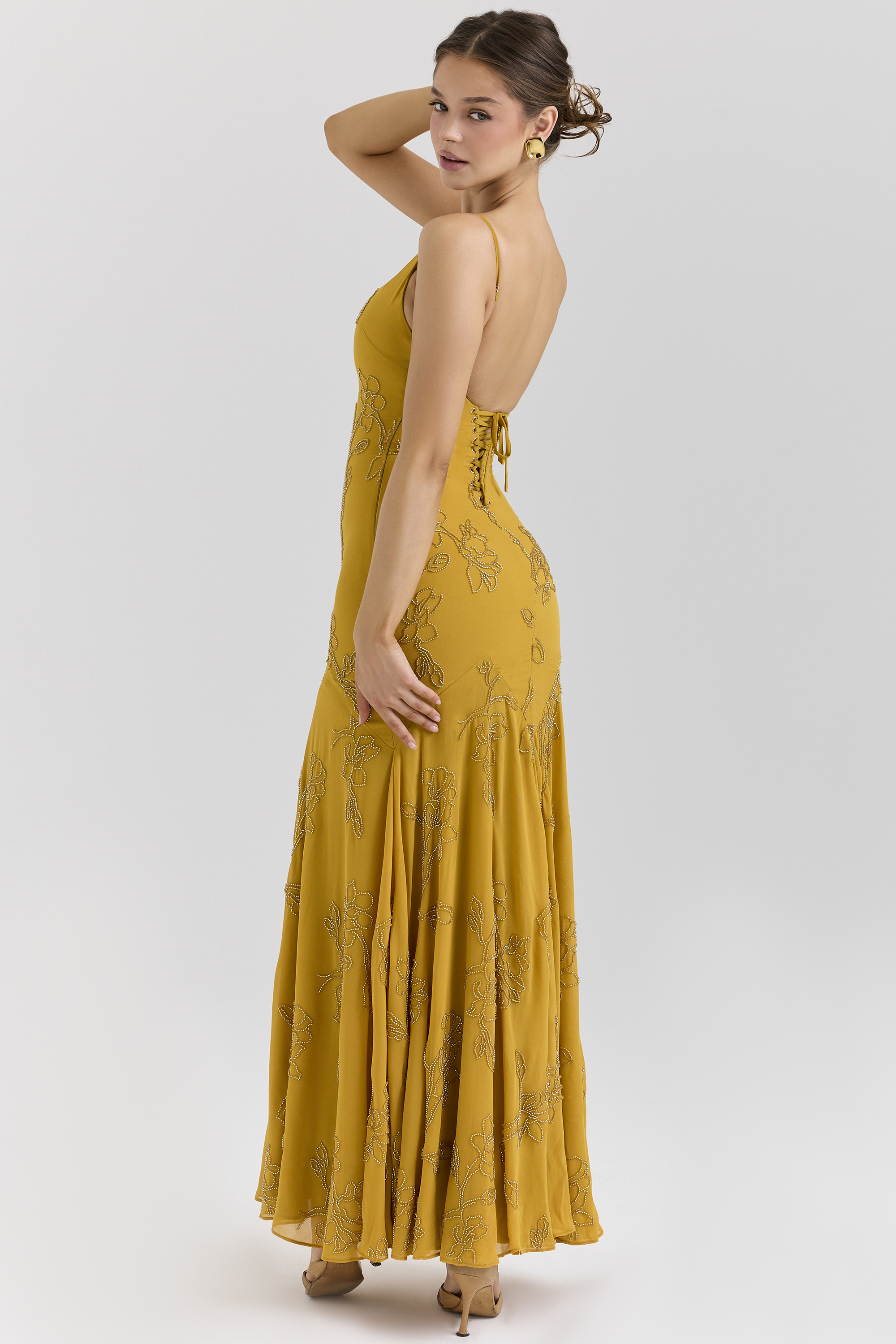 Rosalia Gold Embellished Hand Beaded Maxi Dress