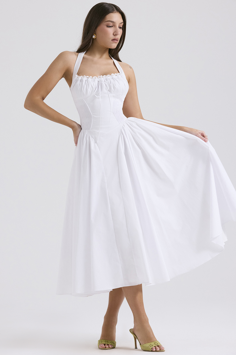 Adabella White Cotton Halter Sundress