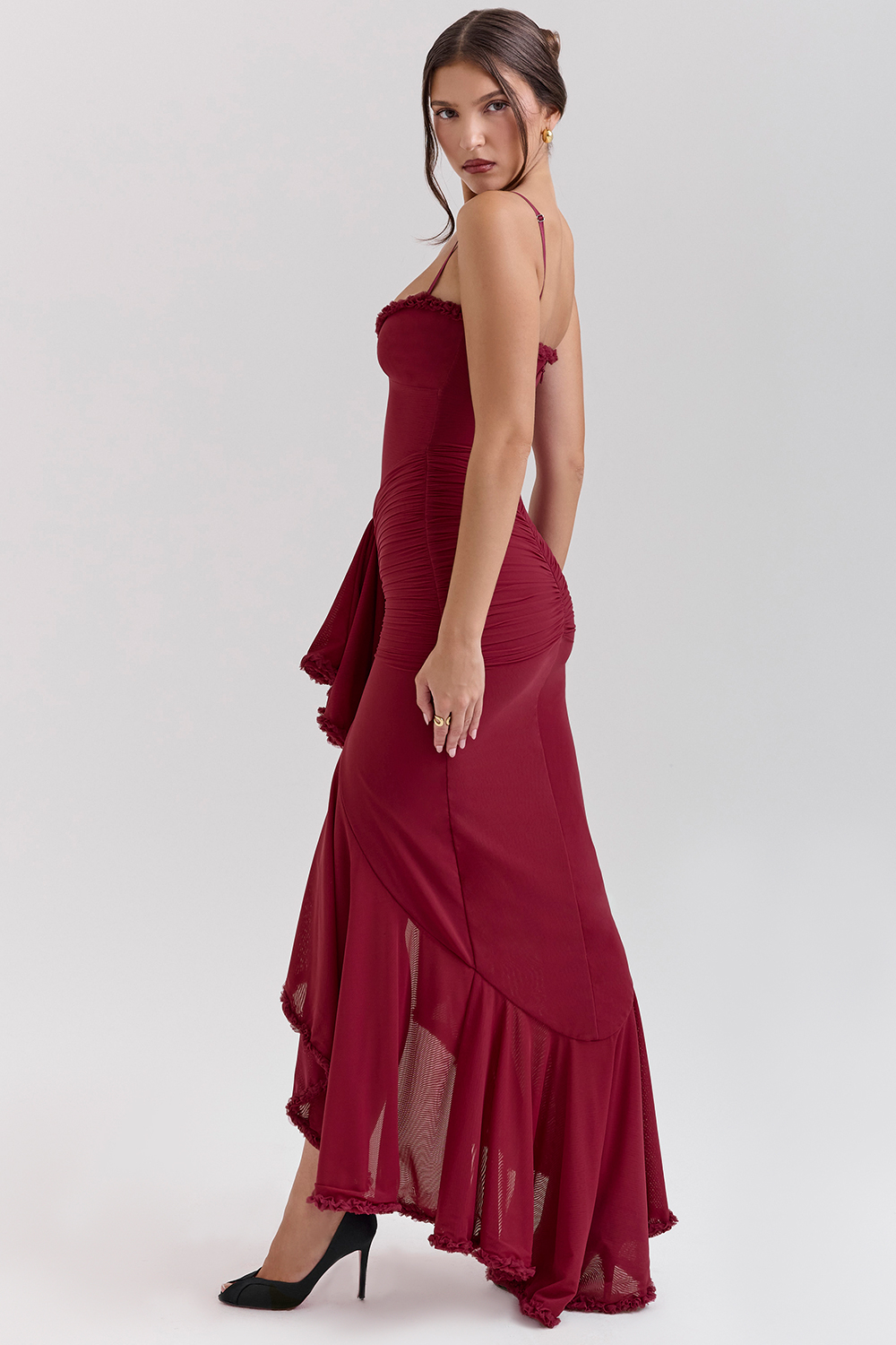 Gabbi Wine Ruffled Front Gown