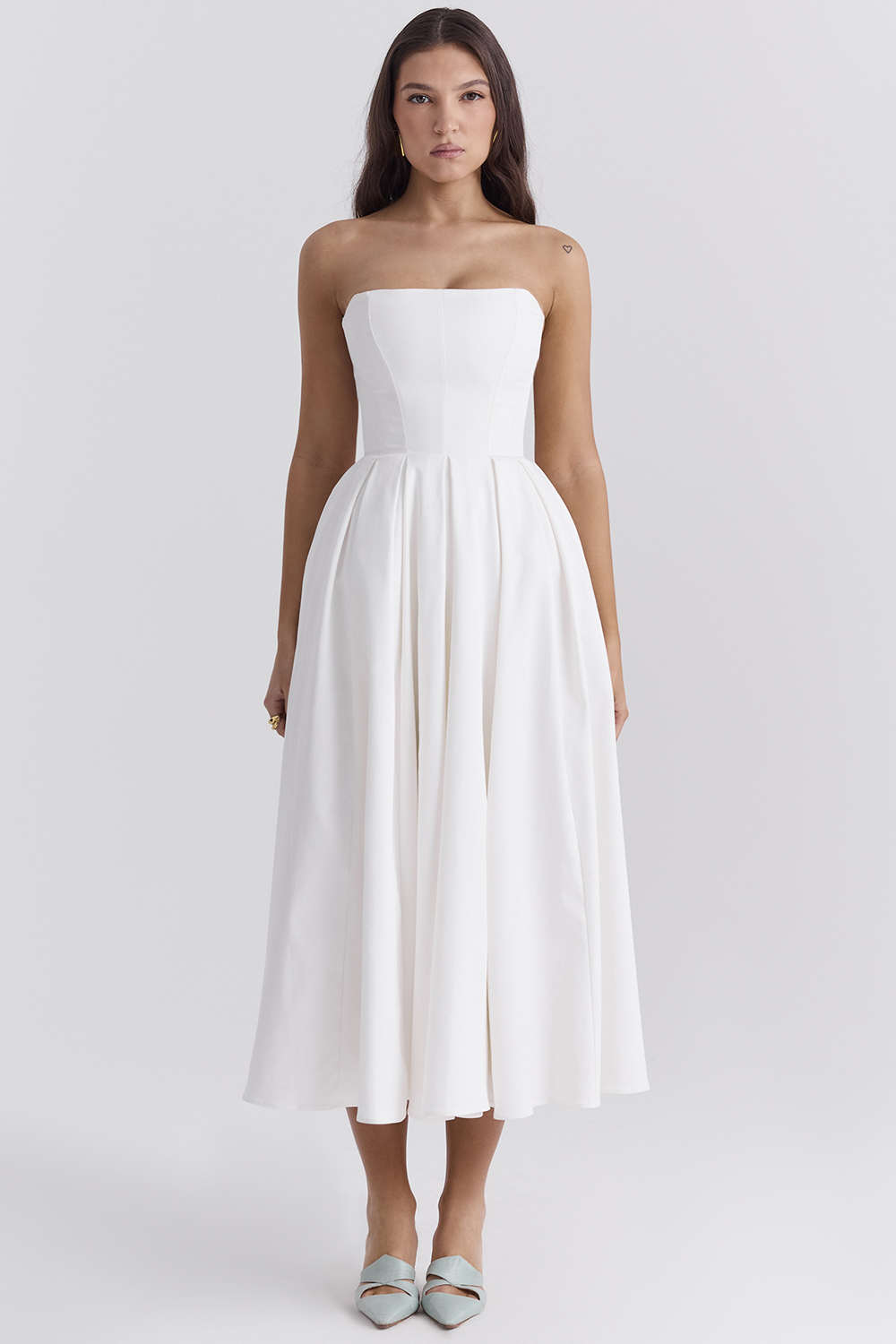 Audrey White Strapless Midi Sundress