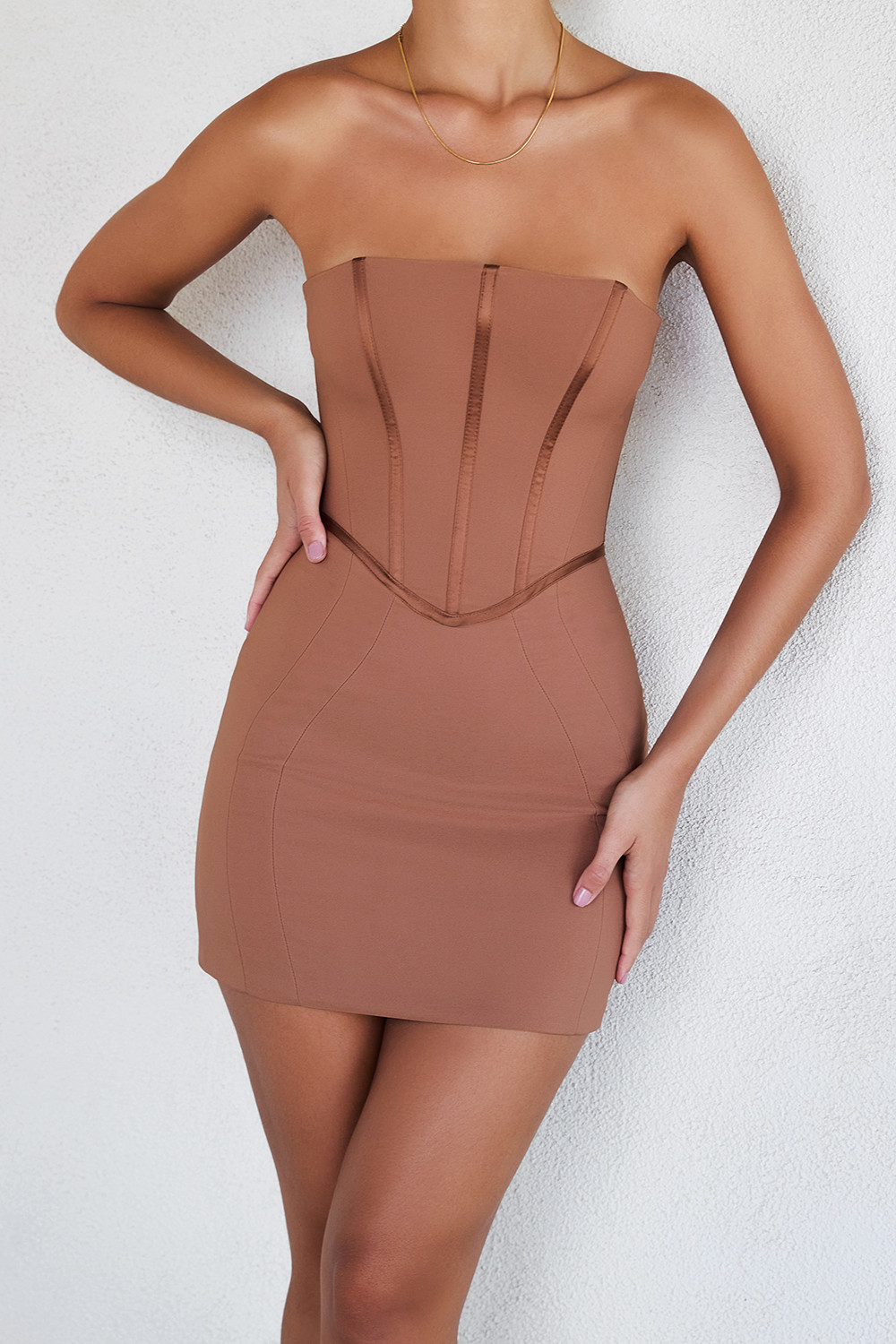 Mistress Rocks Walnut Strapless Corset Mini Dress - SALE