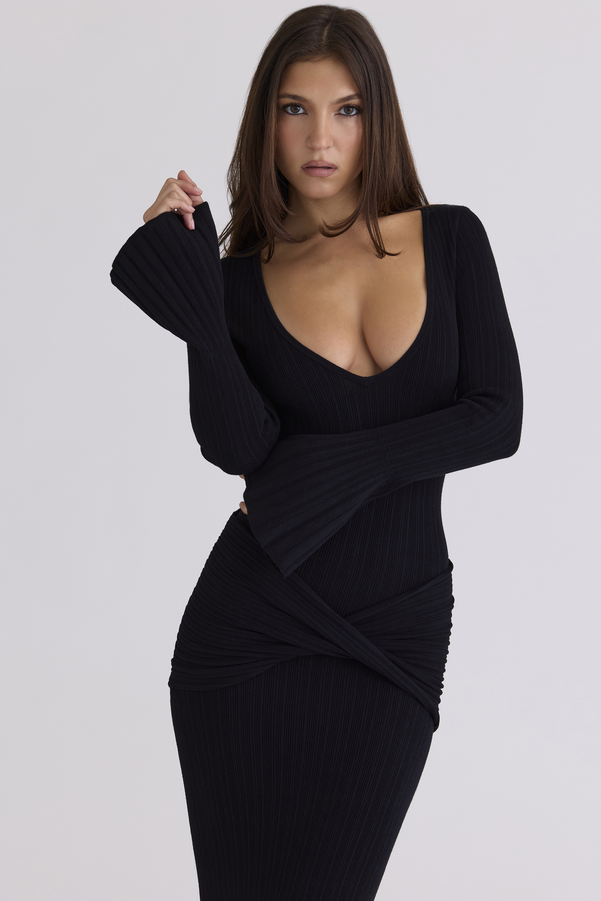 Mila Black Flute Sleeve Maxi Dress