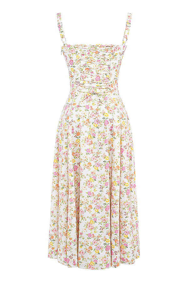 Carmen Ivory Meadow Print Cotton Bustier Sundress