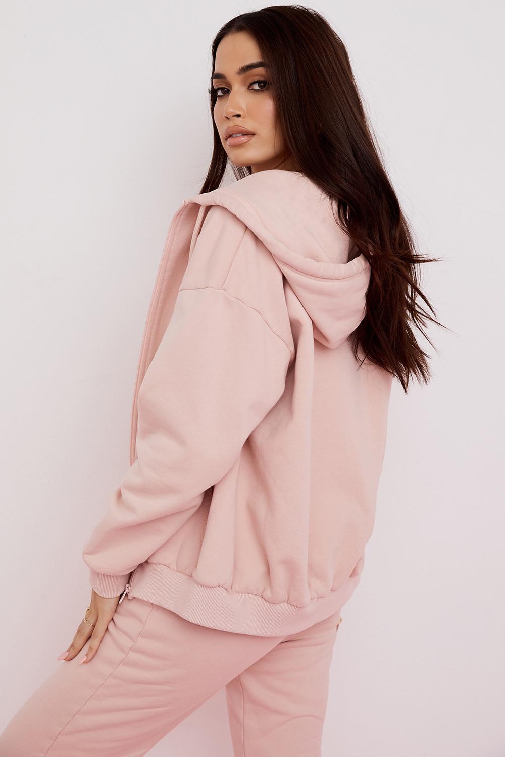 Storm Blush Cotton Fleece-Back Zip Through Hoodie