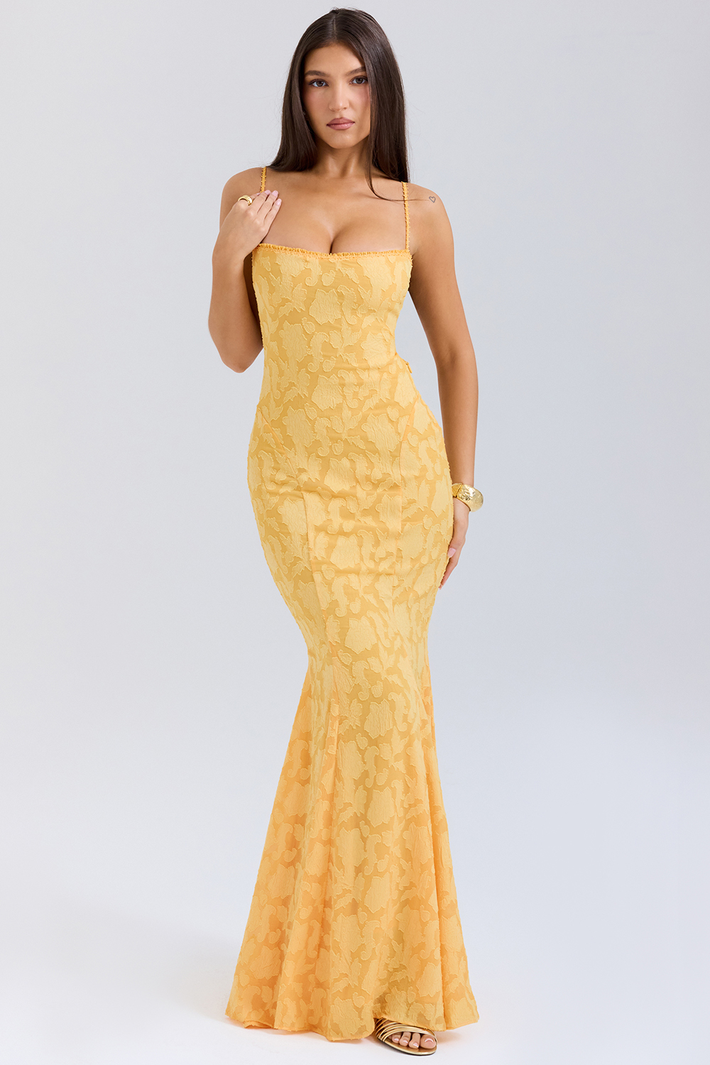 Joan Apricot Lace Up Back Maxi Dress