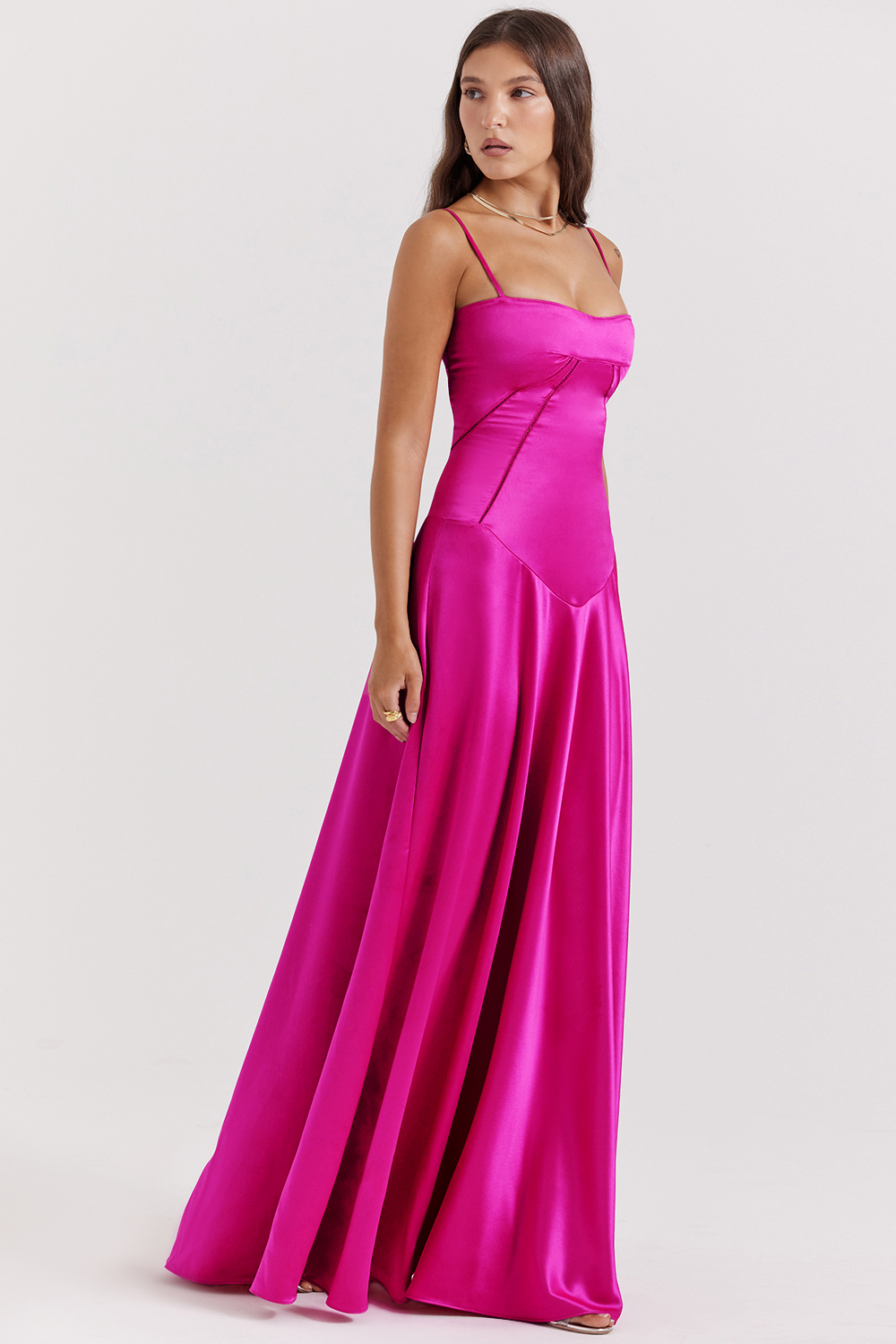 Anabella Fuchsia Lace Up Maxi Dress