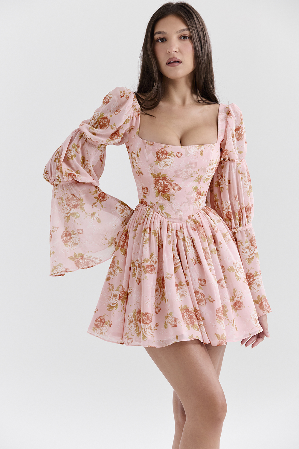 Sancia English Vintage Rose Print Puff Sleeve Mini Dress