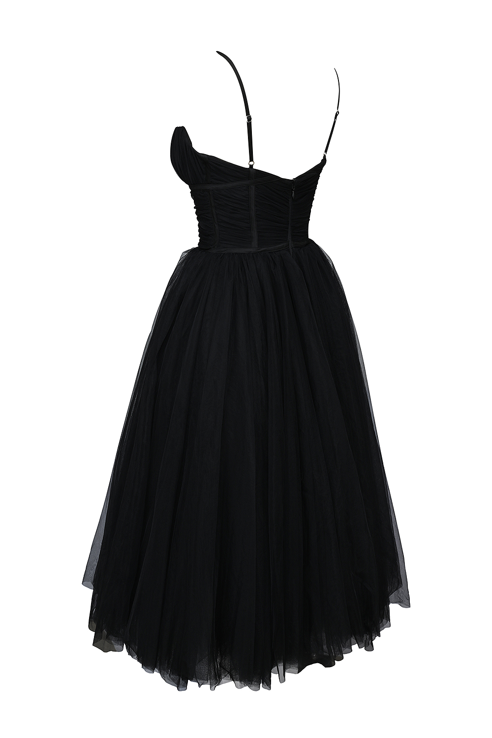 Countess Black Tulle Ruched Bodice Midi Dress - SALE