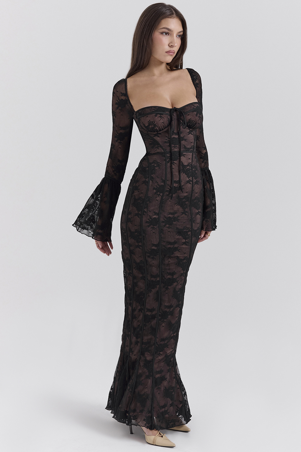 Delilah Black Long Sleeve Lace Maxi Dress