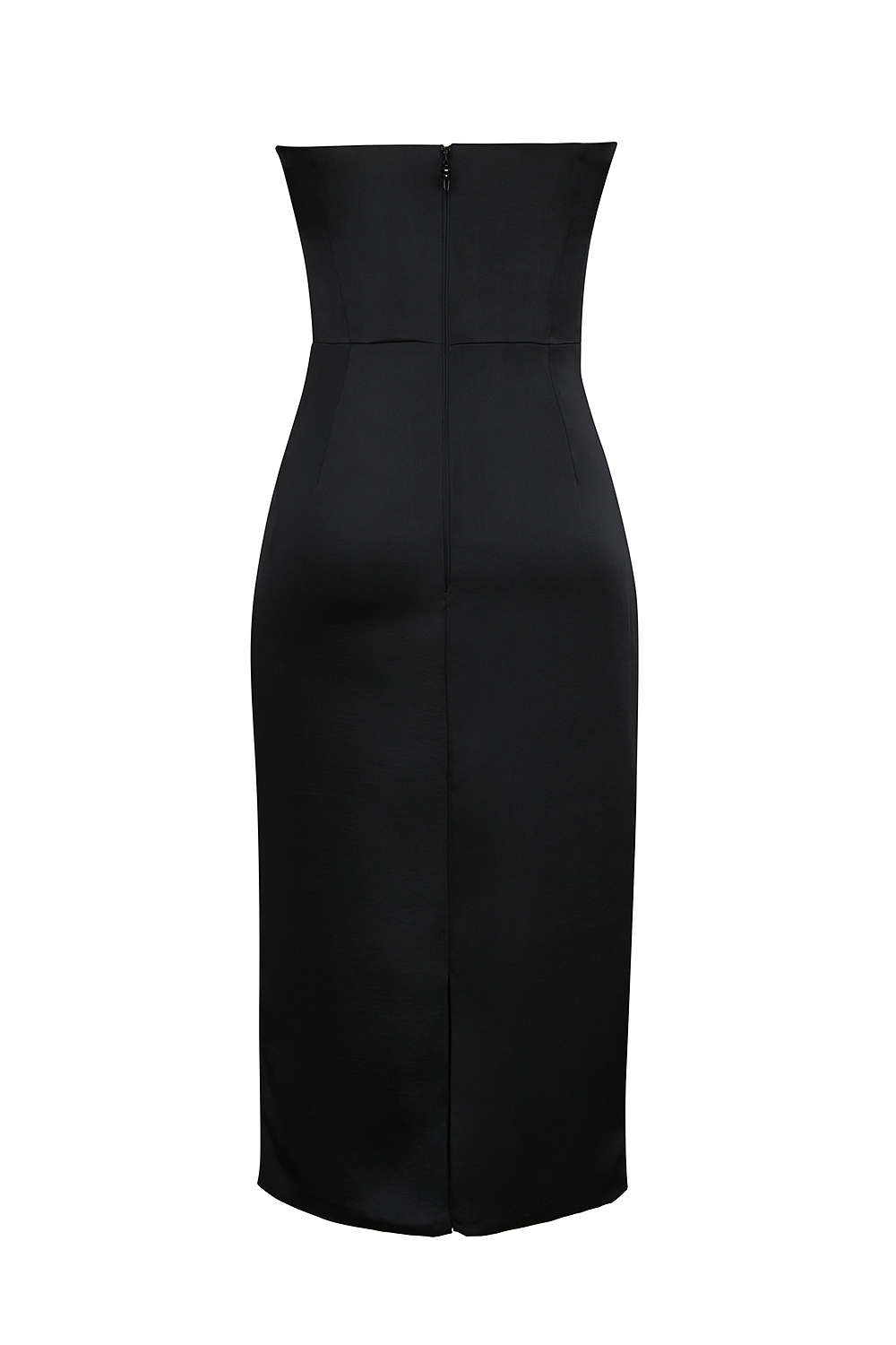 Santana Black Satin Strapless Midi Dress