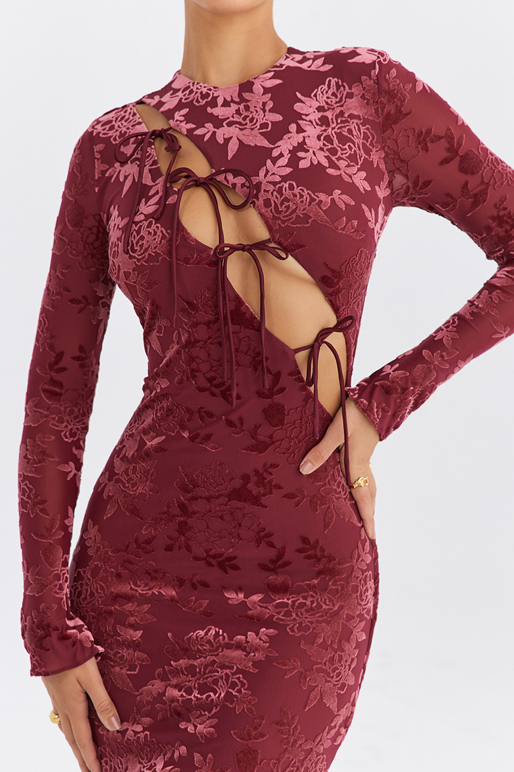 Mistress Rocks Mahogany Devore Midi Dress - SALE