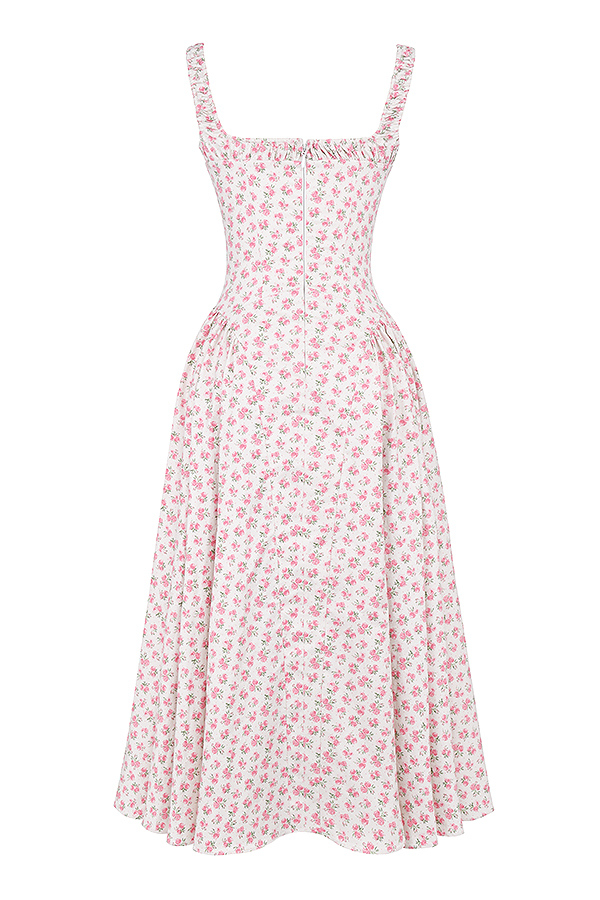 Dorothy White Rosebud Print Cotton Midi Sundress