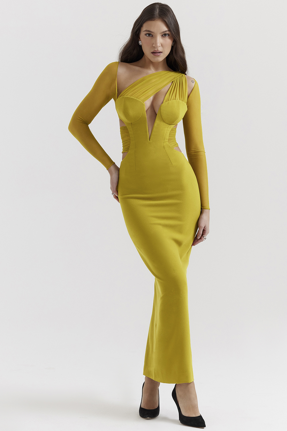 Zahra Chartreuse Plunge Maxi Dress