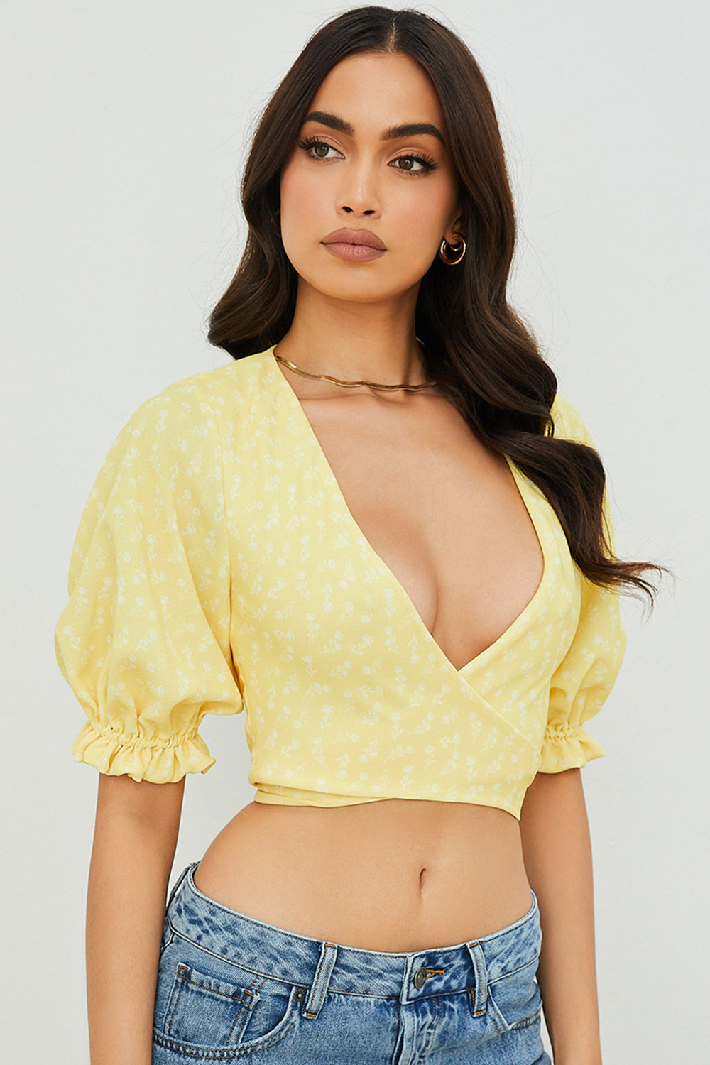 Alanya Lemon Floral Tie Front Top
