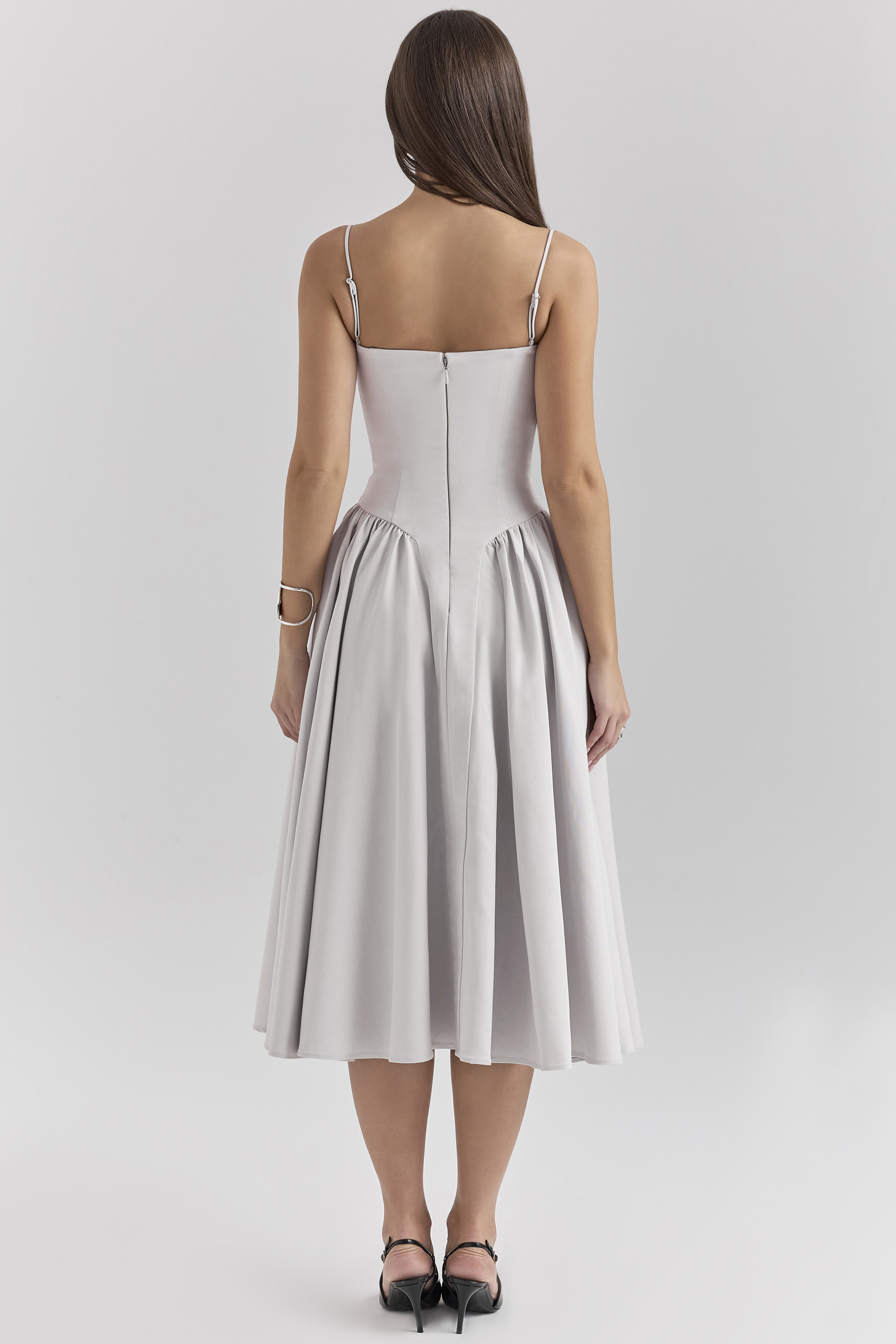 Samaria Dove Grey Corset Midi Dress