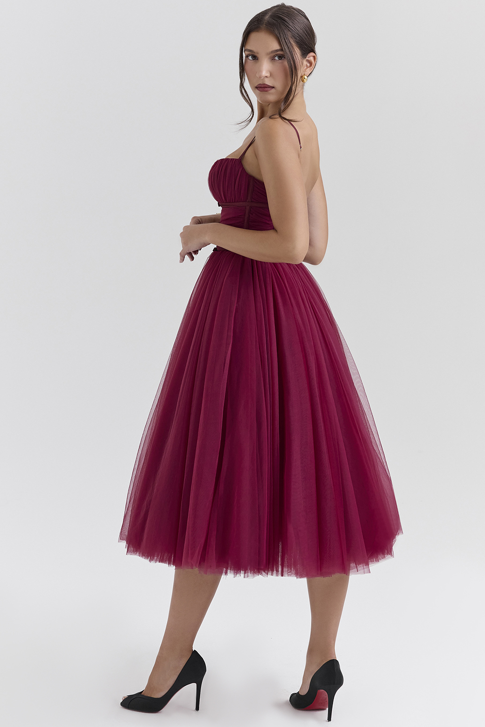 Countess Cabernet Tulle Midi Dress - SALE