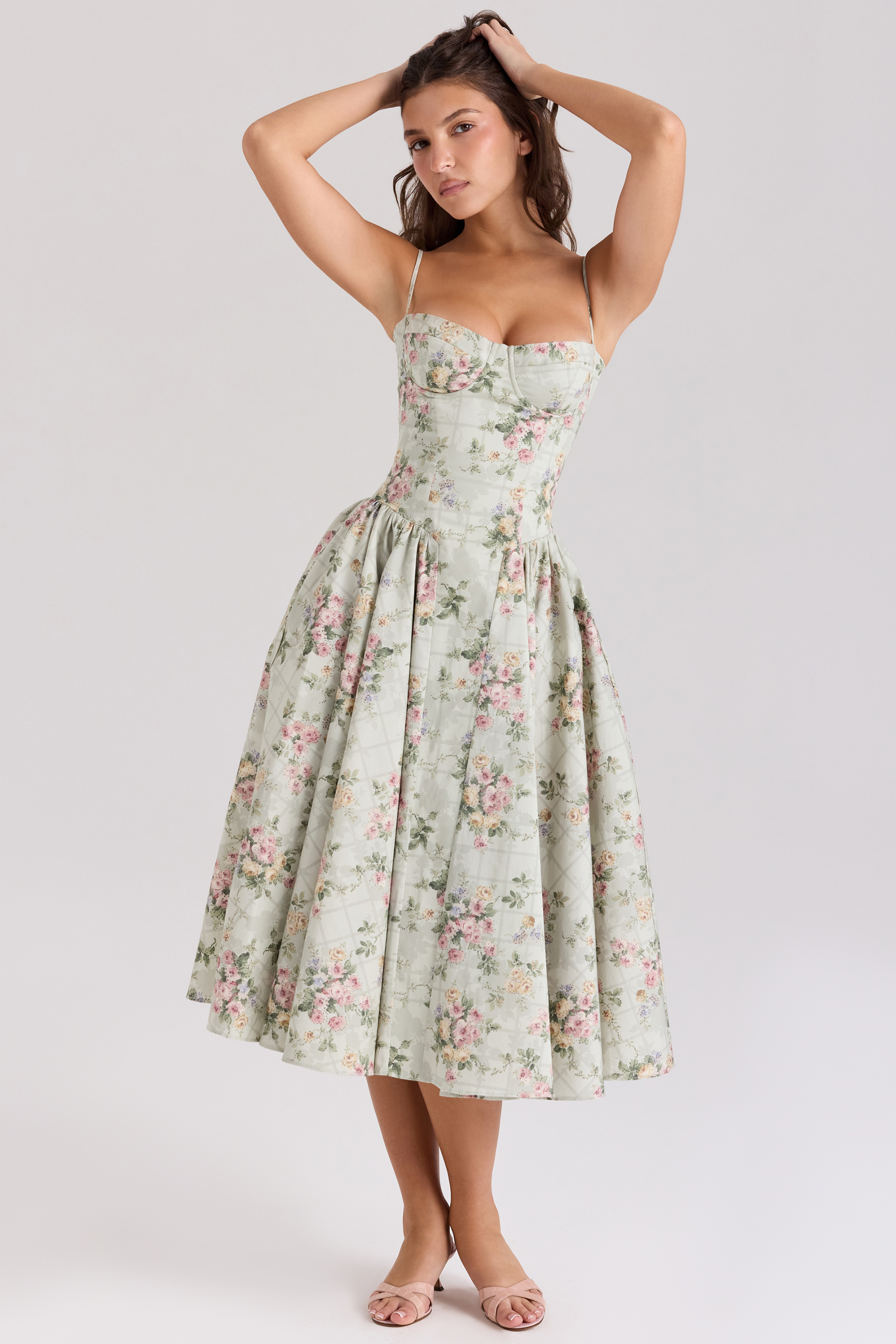 Samaria Sage Floral Print Cotton Midi Dress