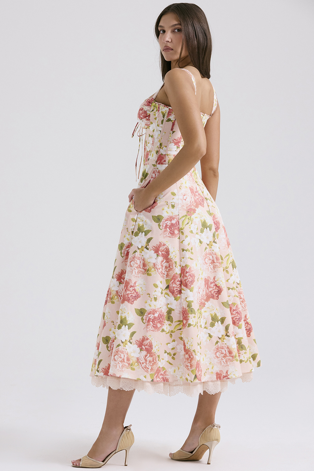 Rosalee Pink Peony Print Cotton Bustier Sundress