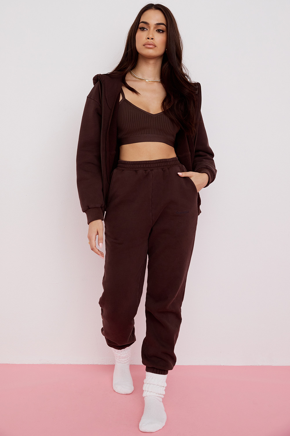 Storm Chocolate Cotton Fleece-Back Zip Through Hoodie