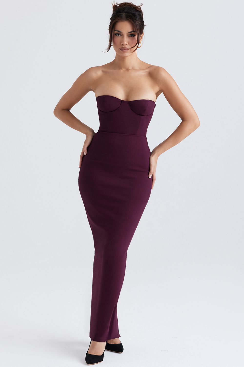Lucia Grape Strapless Corset Maxi Dress