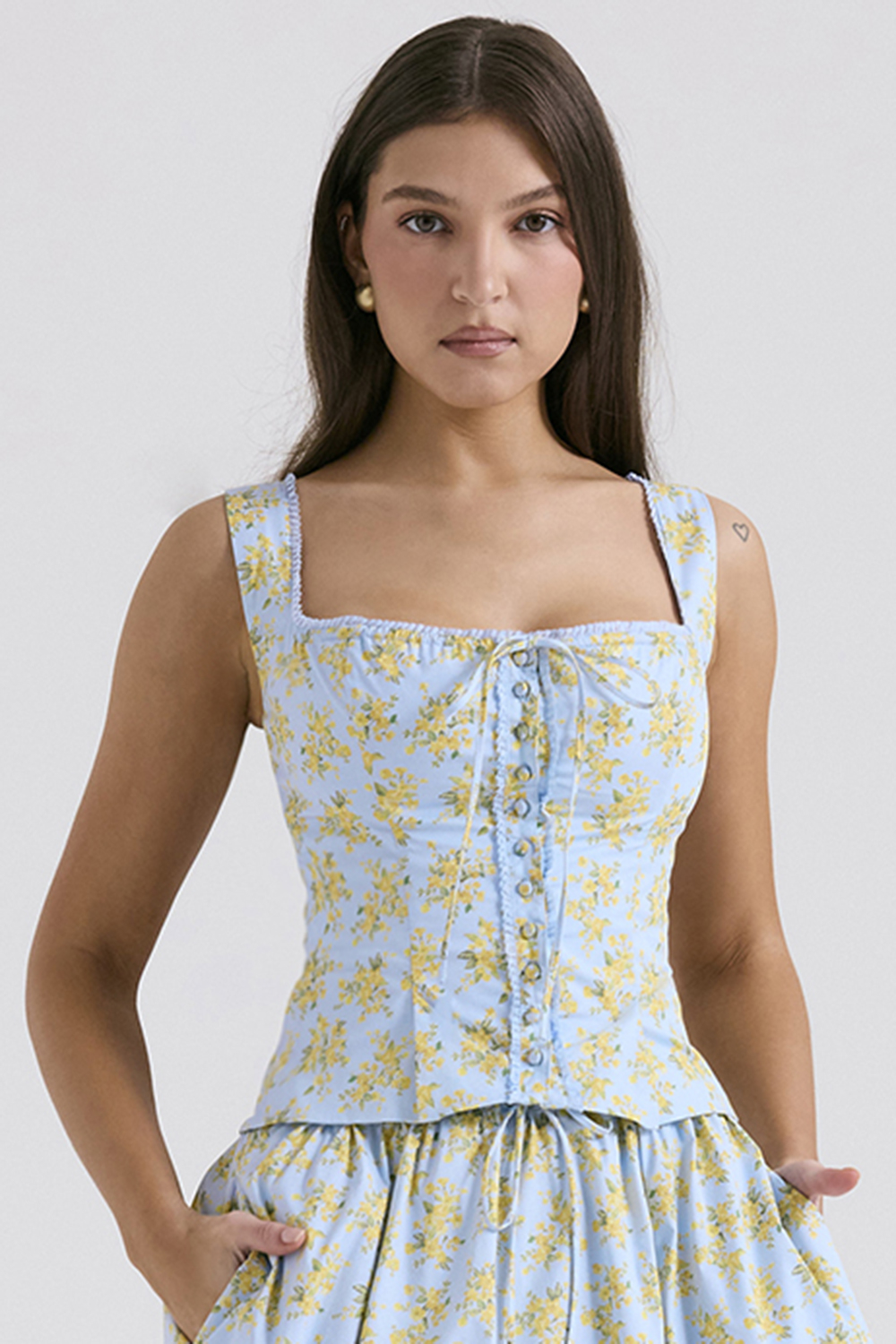 Juana Soft Blue Vintage Floral Print Cotton Top