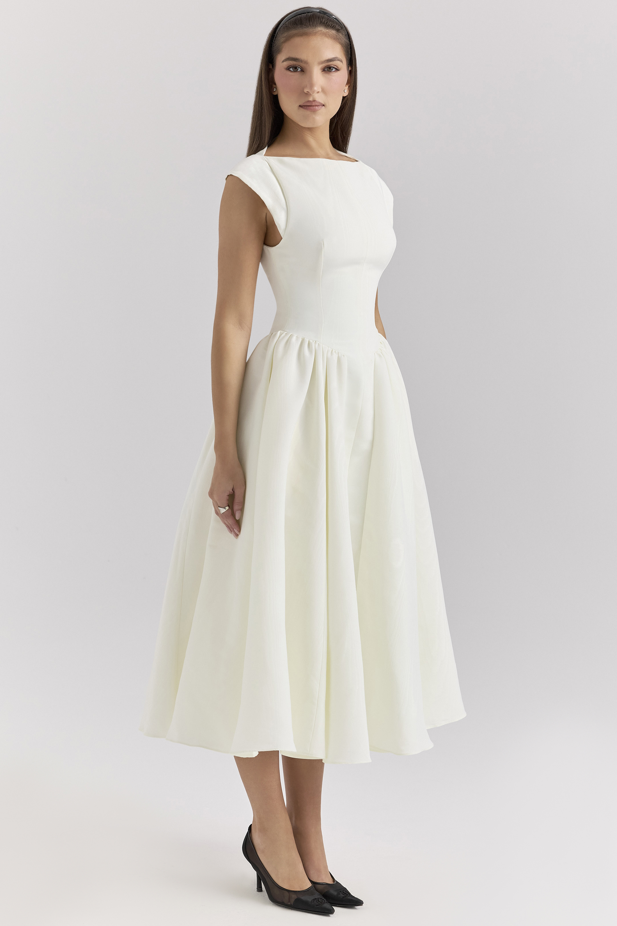 Debutante Ivory Moire Satin Midi Dress