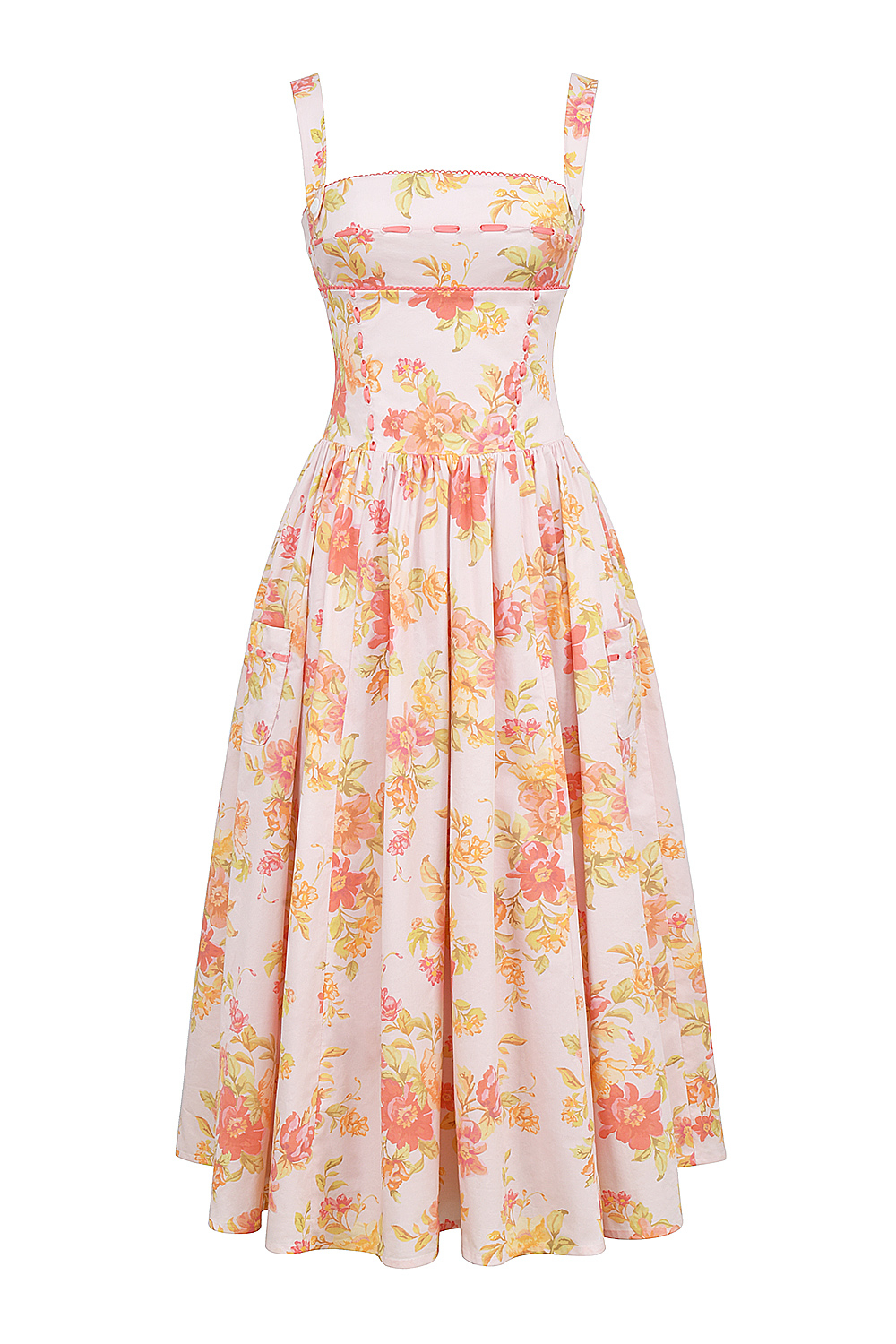 Vivien Peach Poppy Print Cotton Midi Sundress