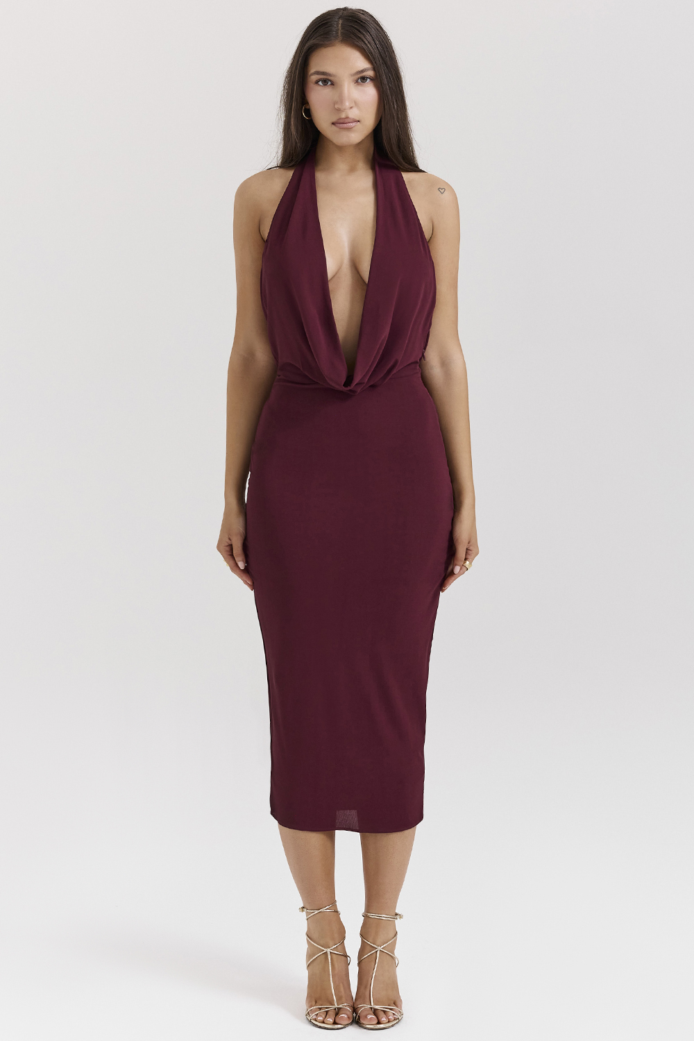 Florentina Merlot Draped Midi Dress