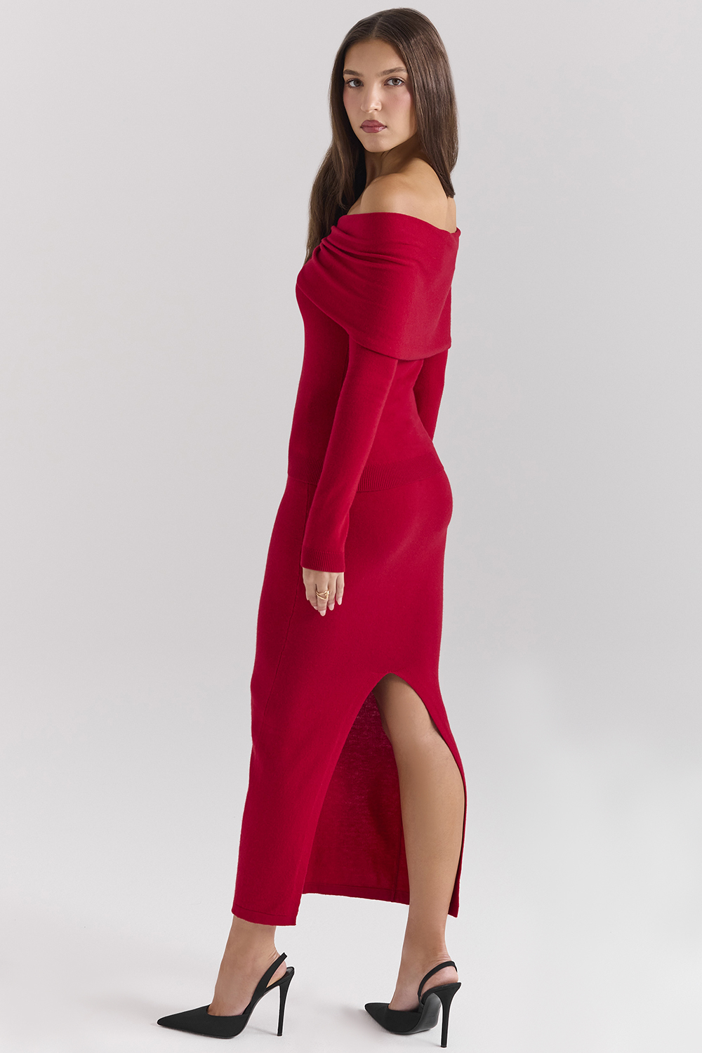 Faith Holly Red Cashmere Blend Midi Skirt