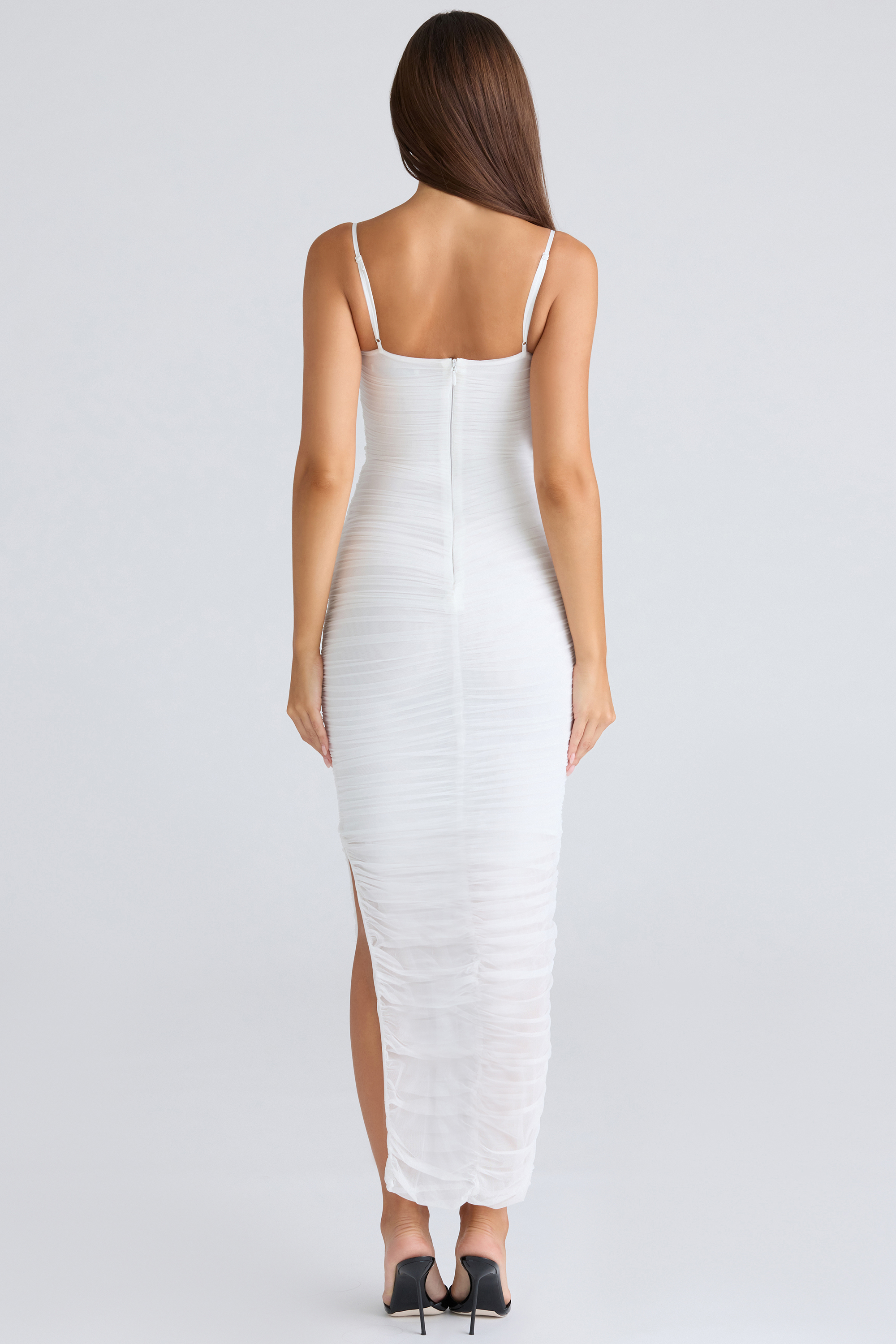 Fornarina White Gathered Stretch Mesh Maxi Dress