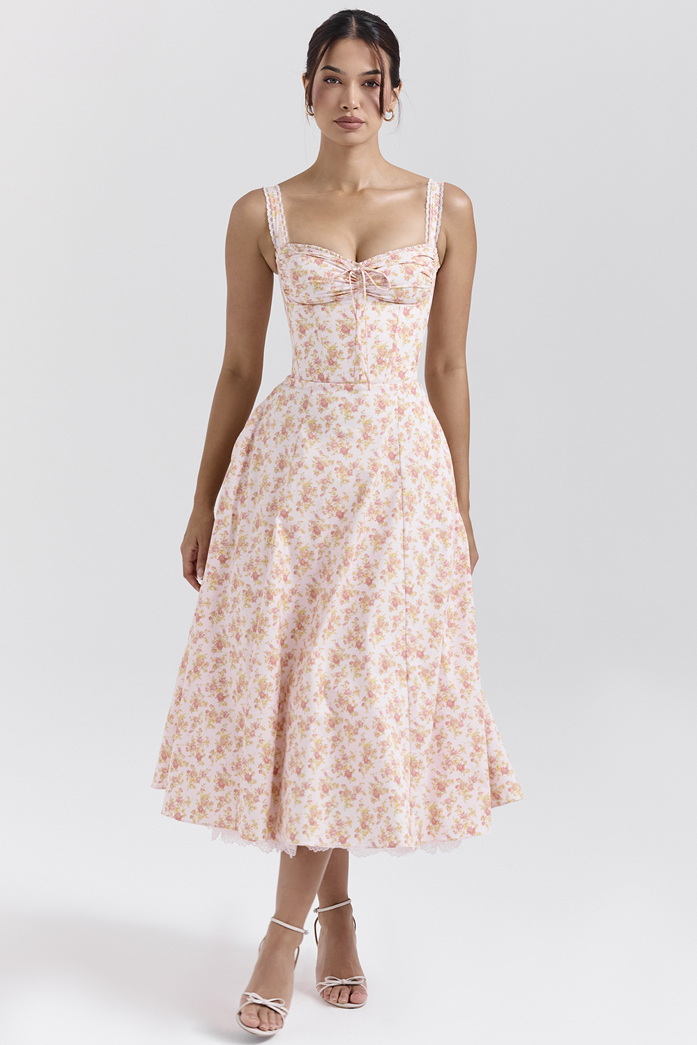 Rosalee Peach Poppy Print Cotton Bustier Sundress