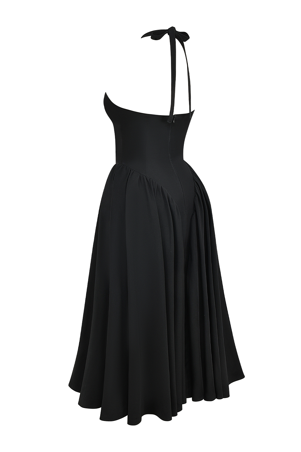 Marilyn Black Twill Halter Midi Dress