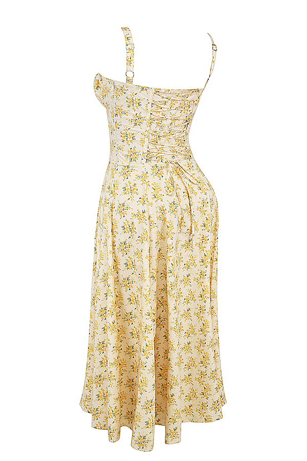 Carmen Buttercup Vintage Floral Print Cotton Bustier Sundress