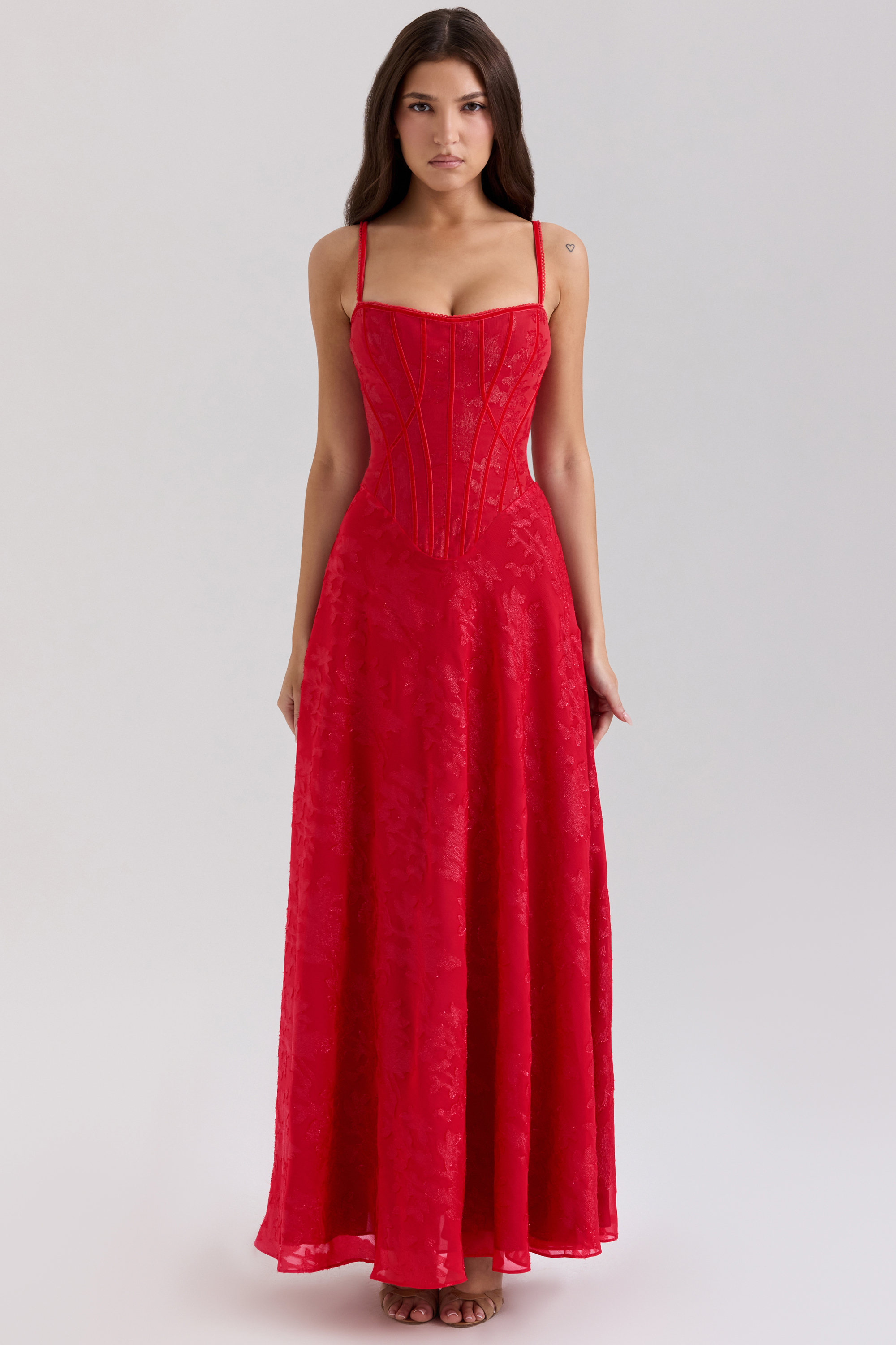 Esme Red Lurex Chiffon Maxi Dress