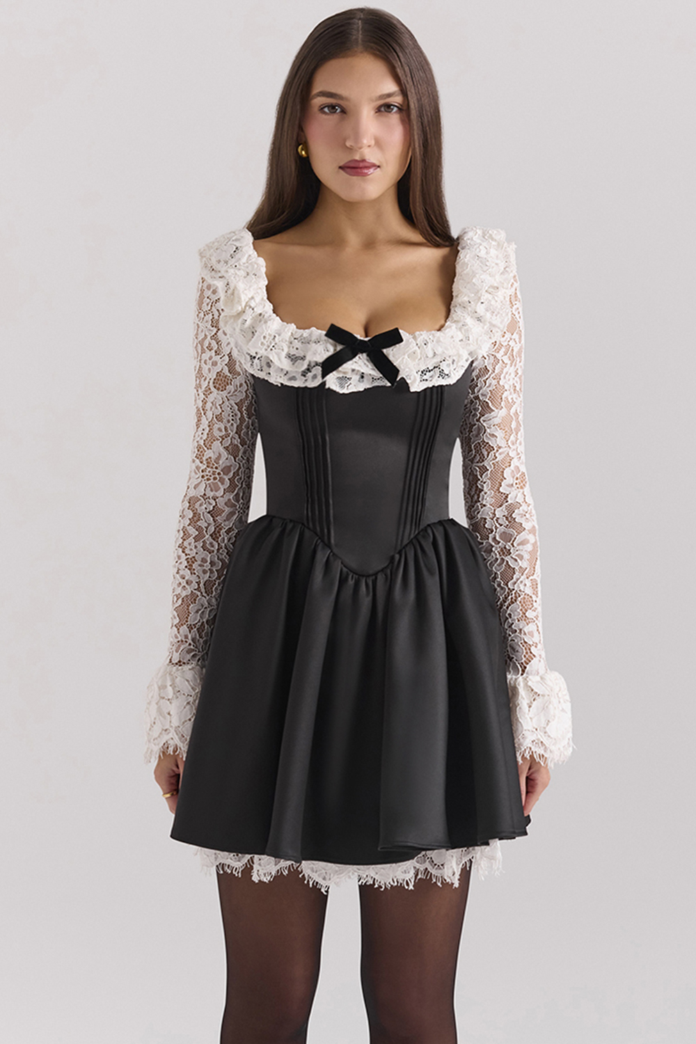 Cleora Black Lace Ruffle Mini Dress - SALE