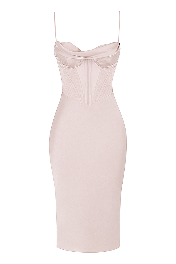 Myrna Crystal Satin Corset Midi Dress