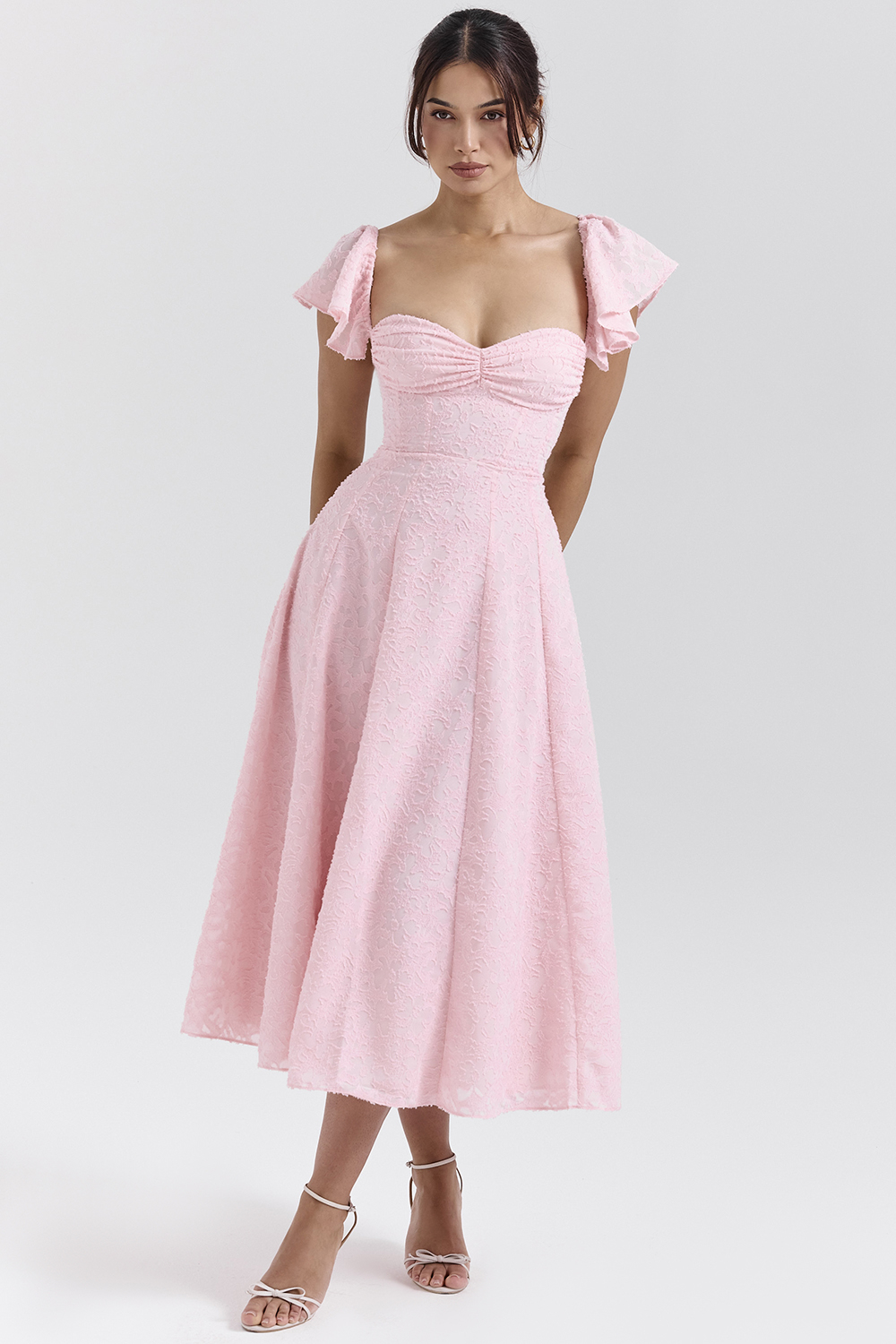 Emma Perfectly Pink Floral Jacquard Midi Dress
