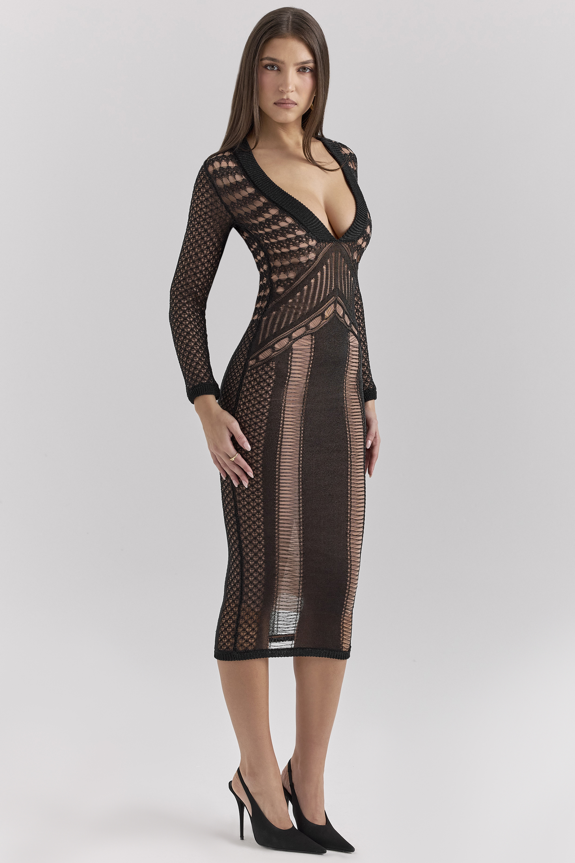 Loula Black Plunge Midi Dress - SALE