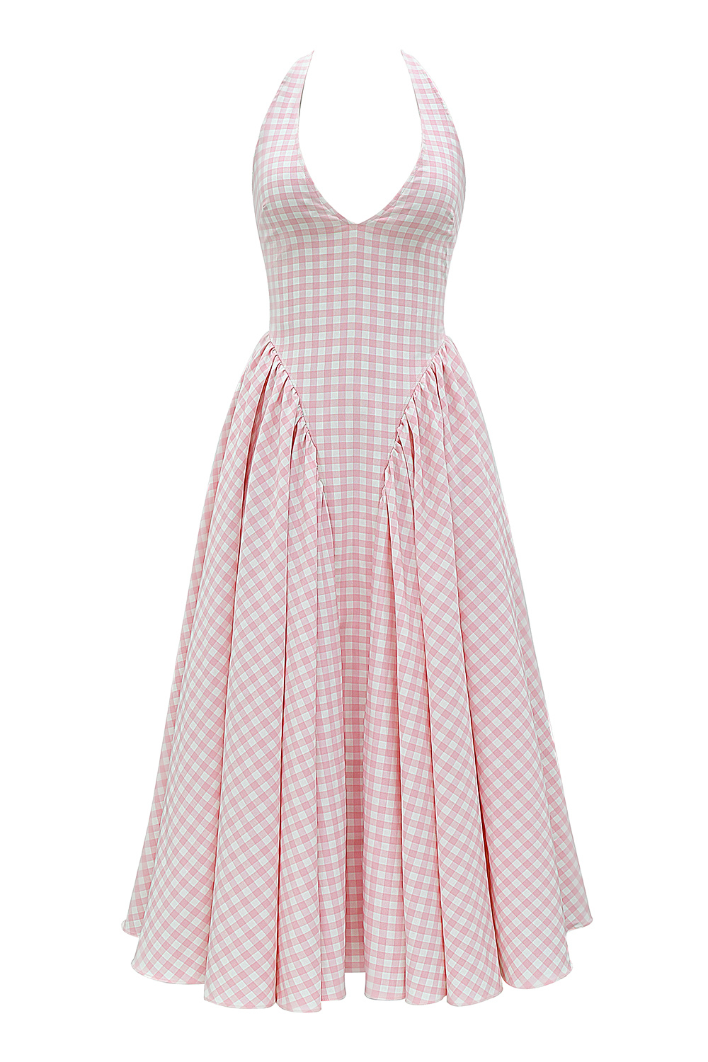 Marilyn Strawberry Shortcake Gingham Halter Midi Sundress
