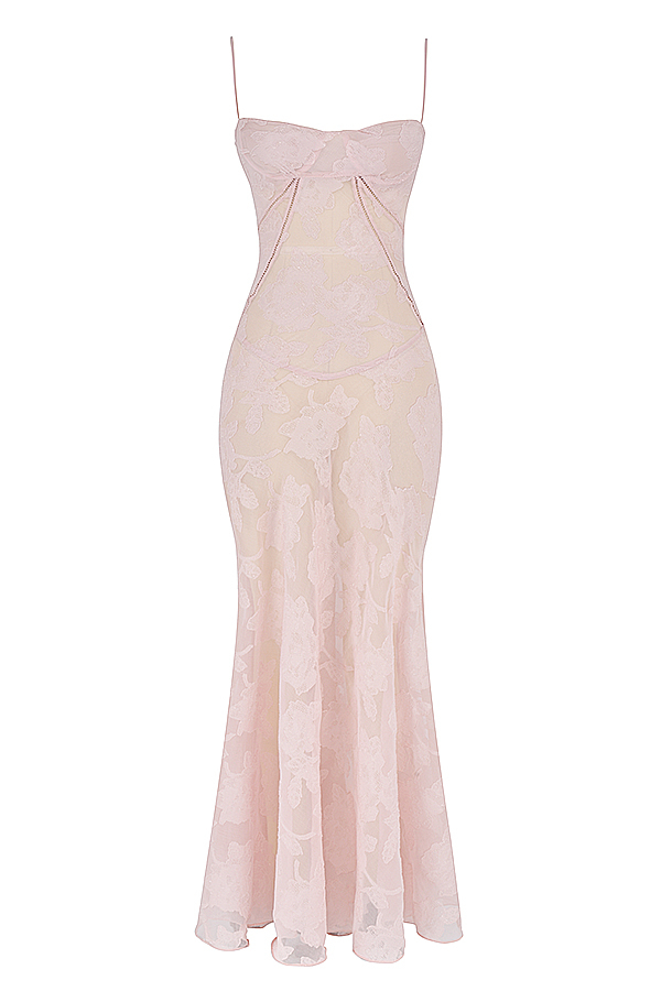 Seren Soft Pink Floral Lace Back Maxi Dress