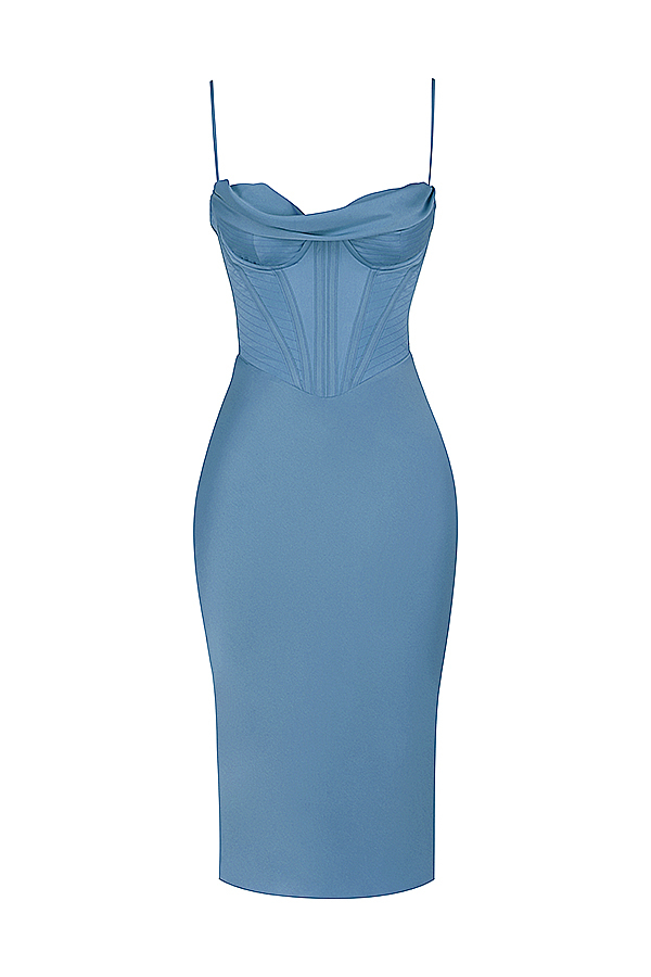 Myrna Aegean Blue Corset Midi Dress