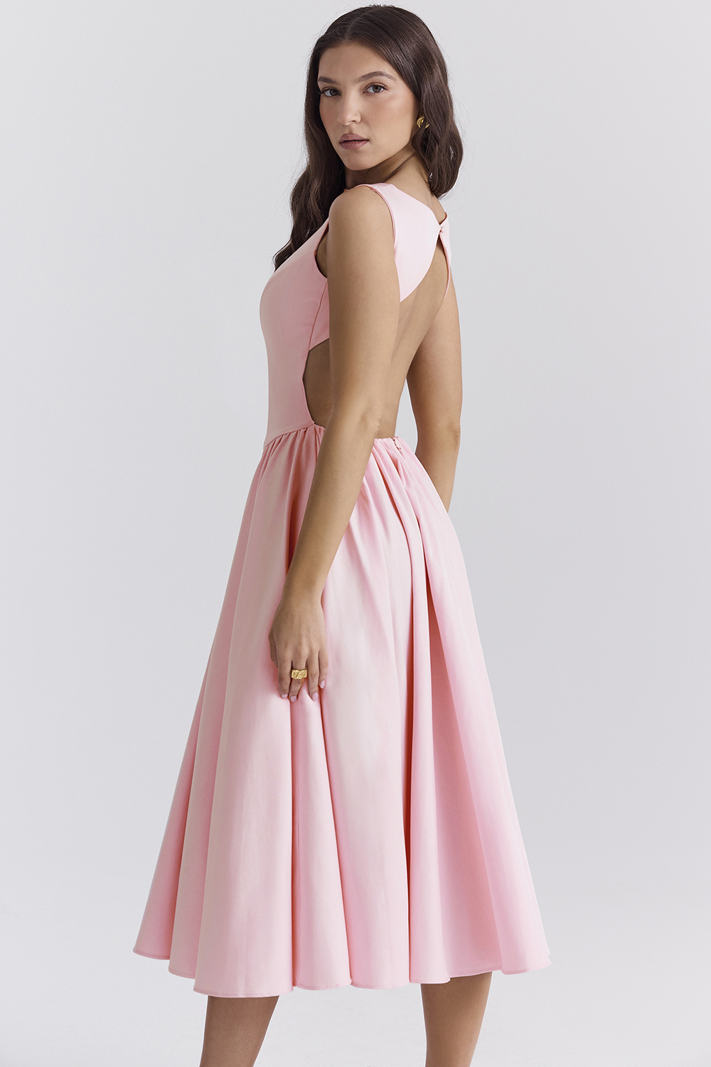 Cindy Ballerina Pink Twill Midi Sundress