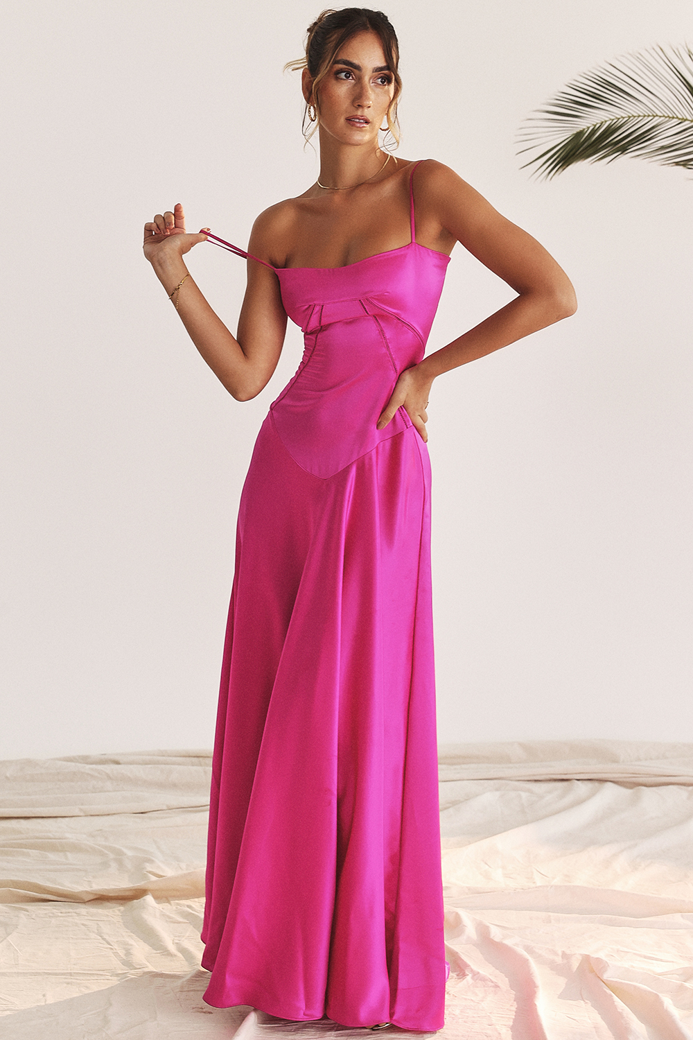 Anabella Fuchsia Lace Up Maxi Dress