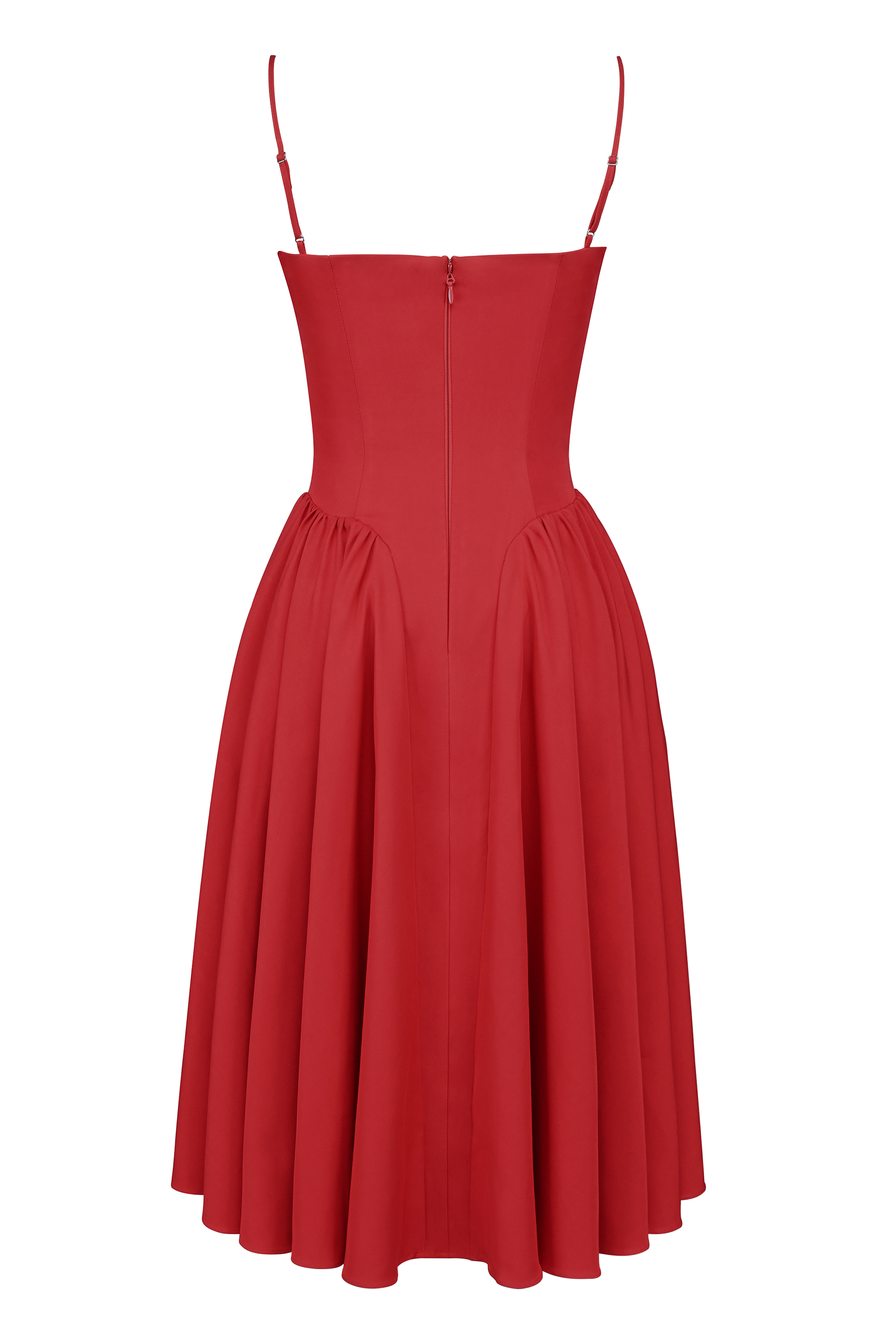 Samaria Red Gathered Midi Dress