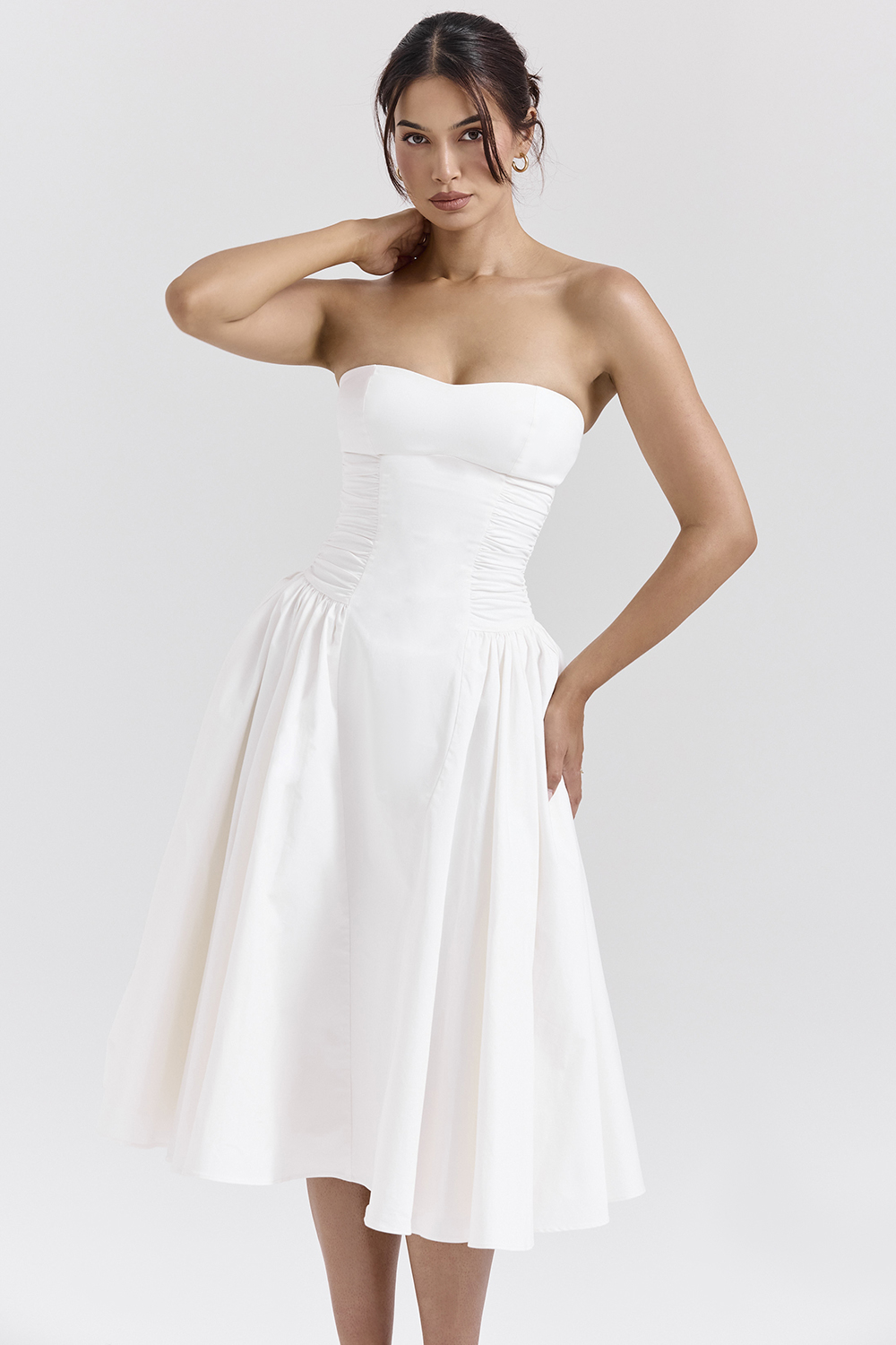 Georgiana White Cotton Strapless Midi Sundress
