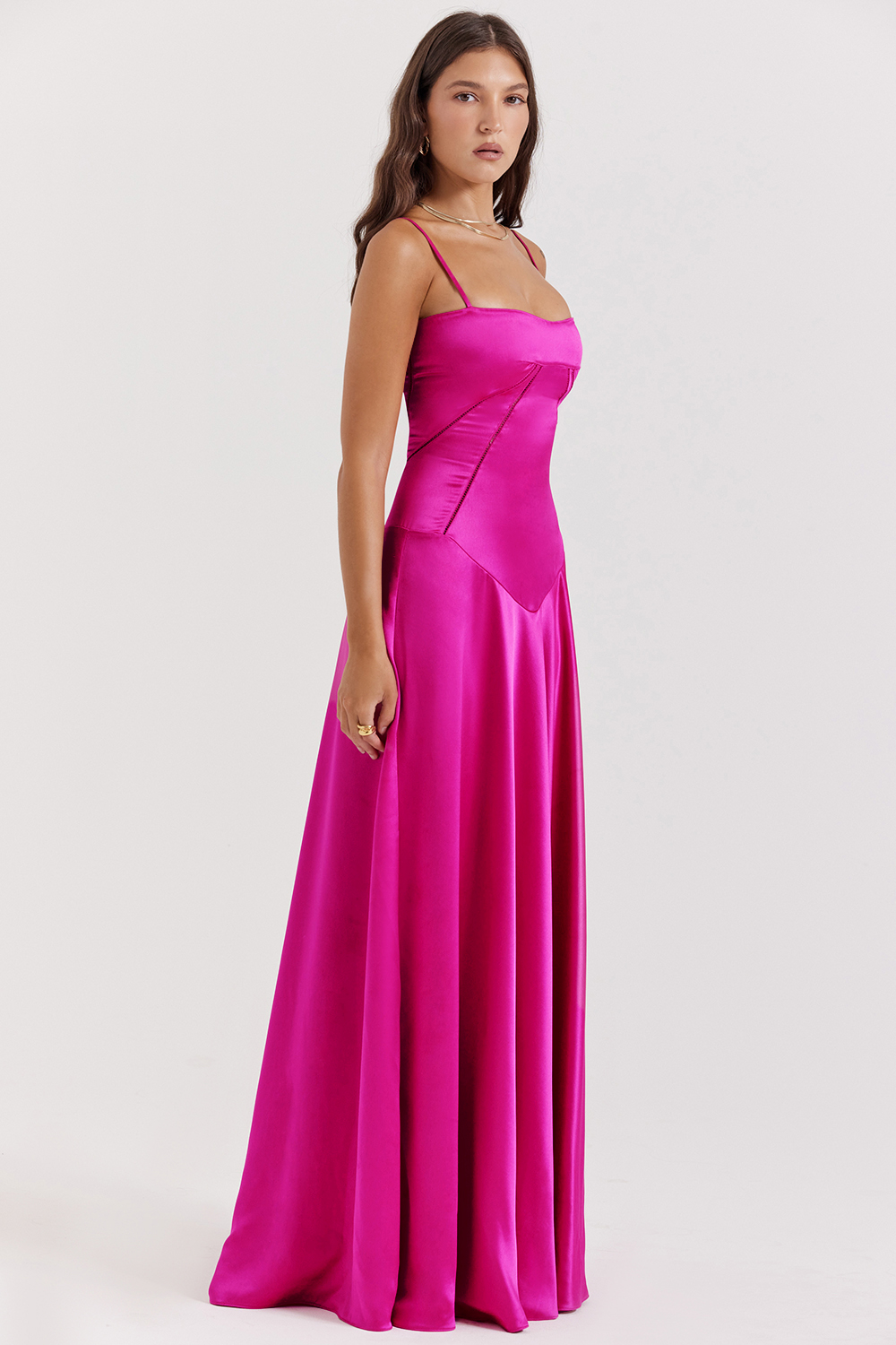 Anabella Fuchsia Lace Up Maxi Dress