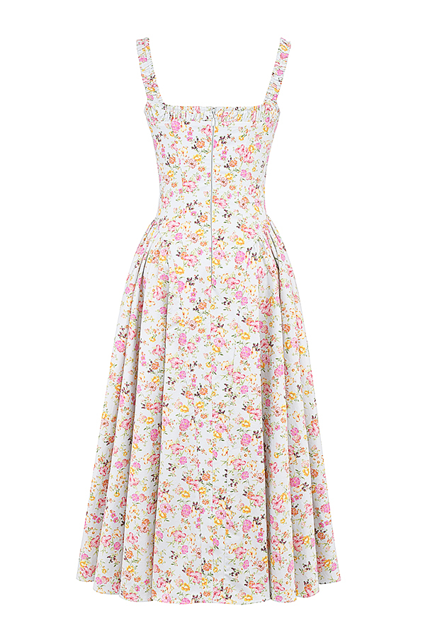 Dorothy Pale Blue Meadow Print Cotton Midi Sundress