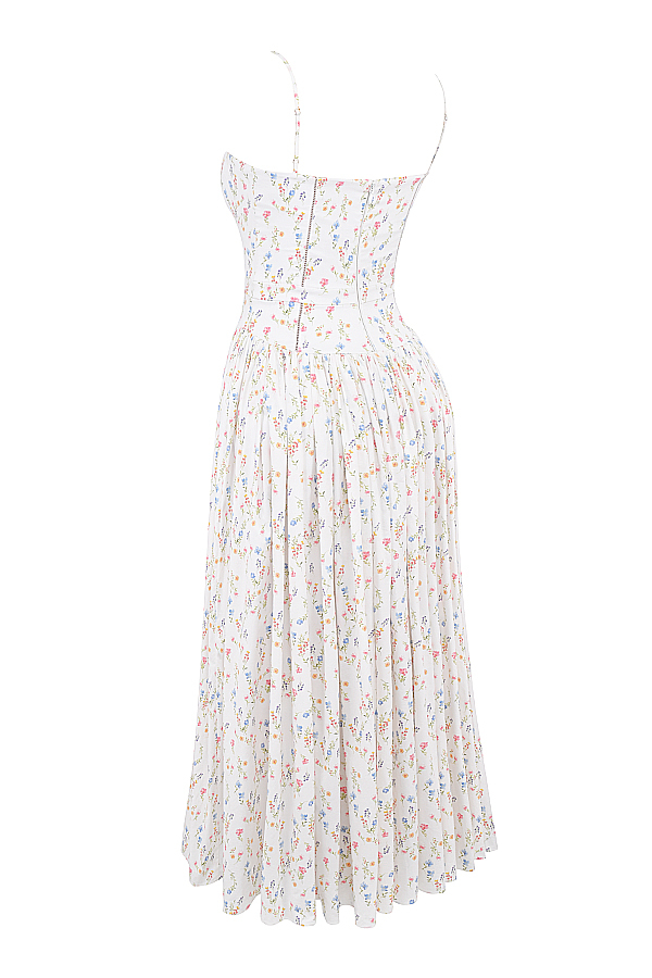 Ysabella White Posy Print Cotton Maxi Sundress