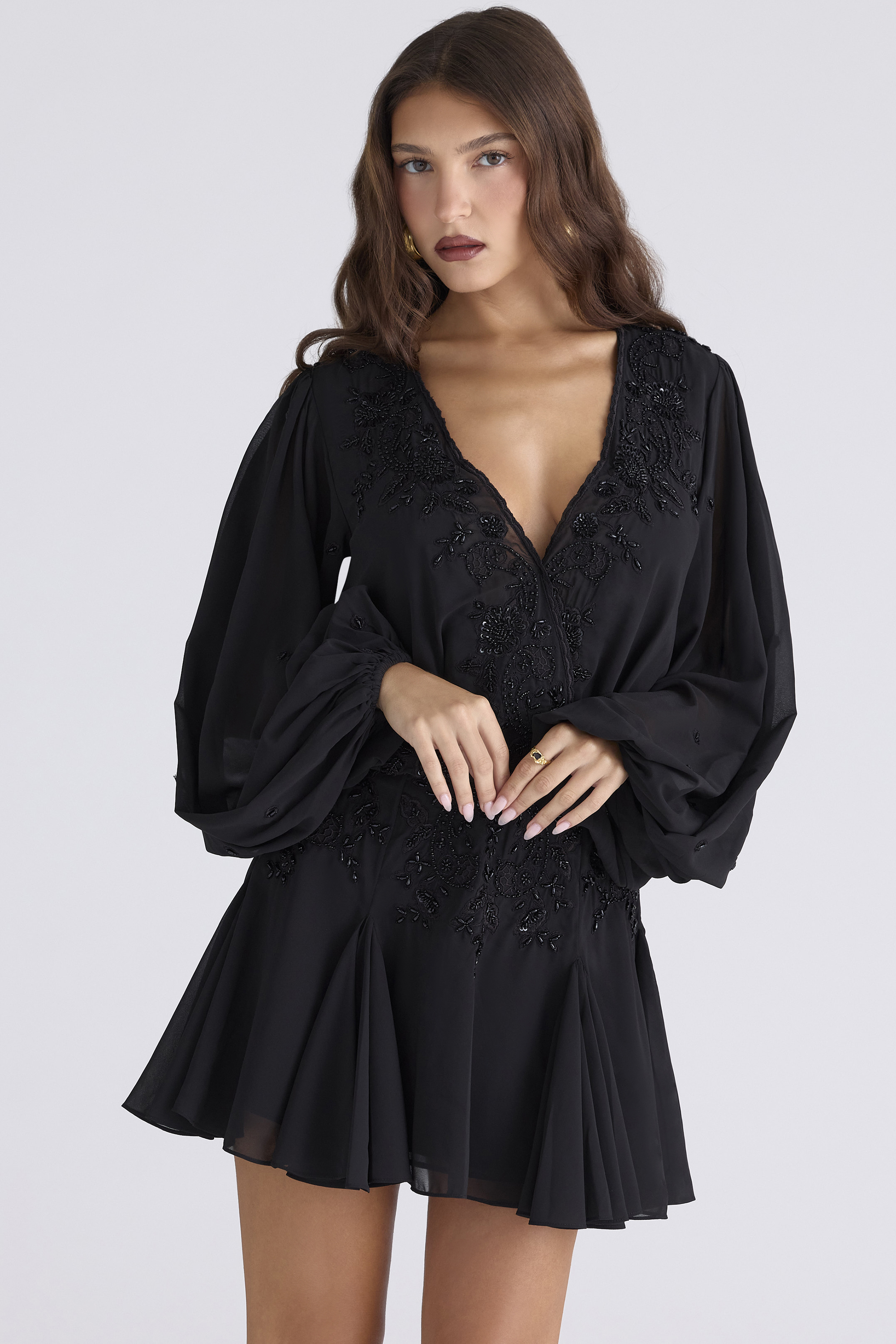 Gianna Black Hand Beaded Georgette Mini Dress - Limited Edition